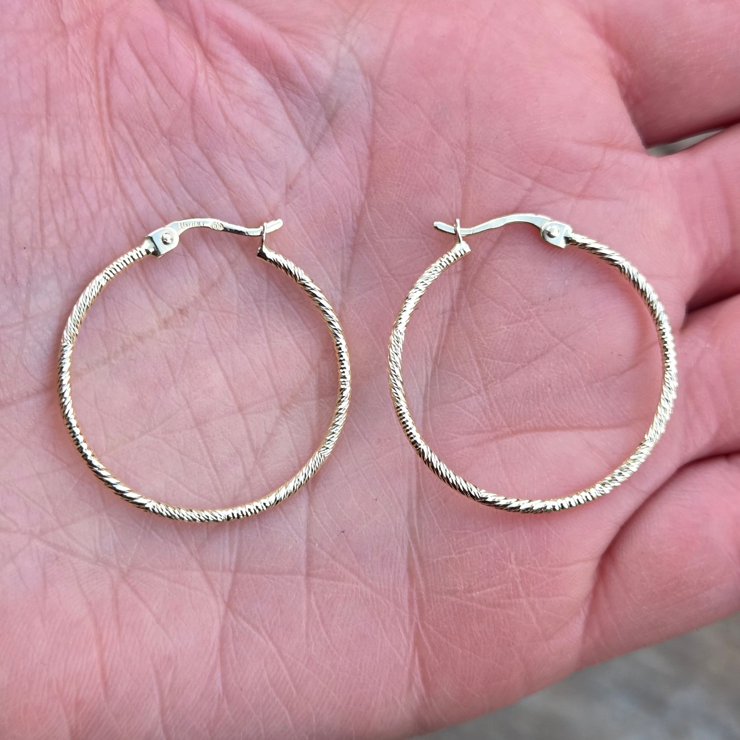 Vintage IBB Hallmarked Solid 14ct 14k Gold Textured Hoop Earrings Hoops