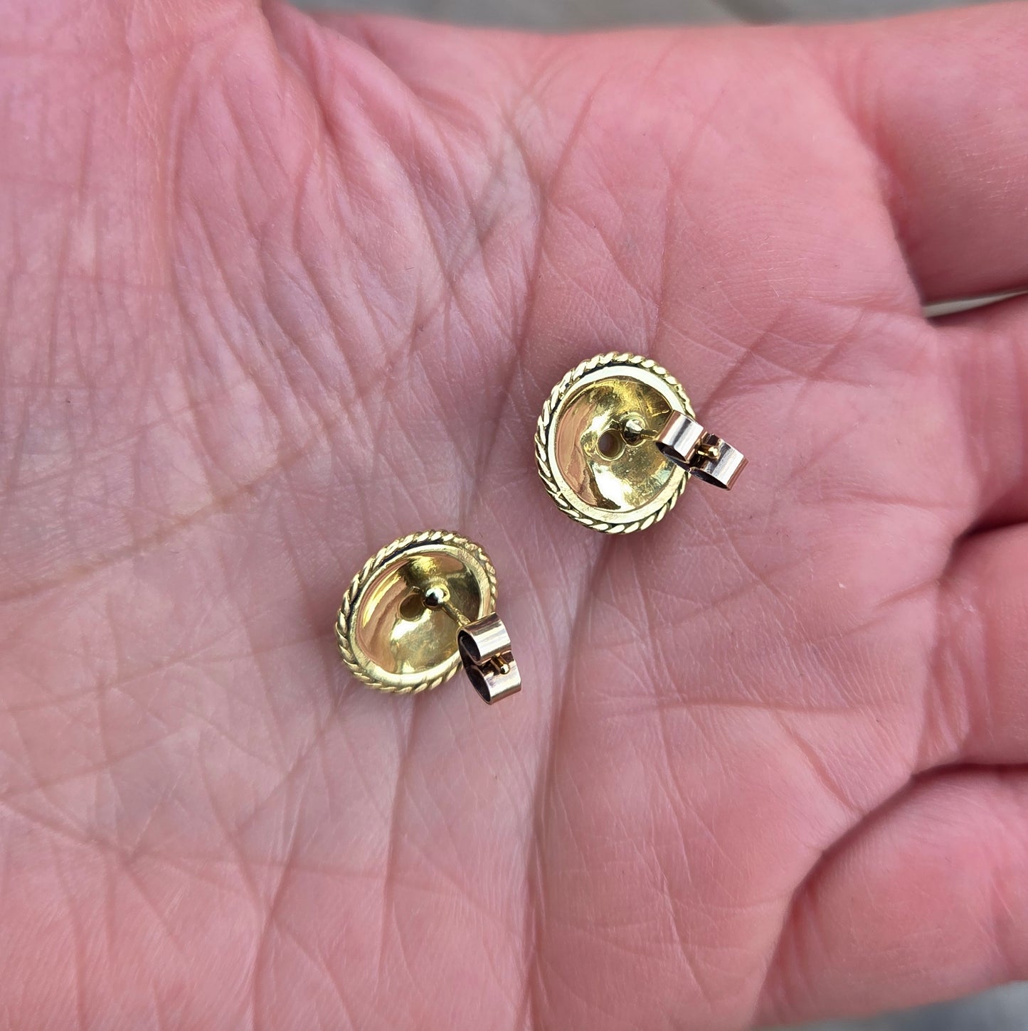 Vintage 1994 Hallmarked Solid 18ct 18k Gold Blue Enamel Pearl Stud Earrings