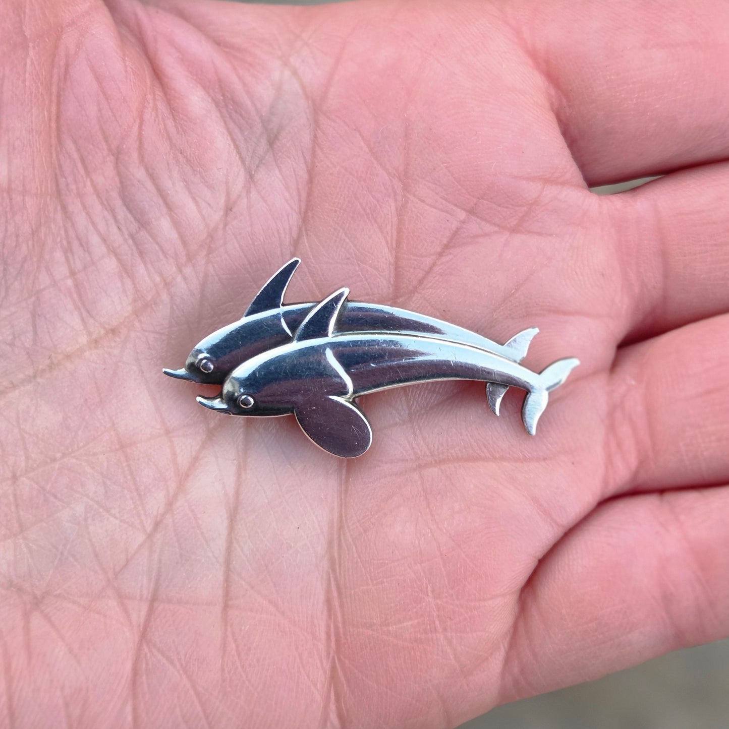 Vintage Mid Century Georg Jensen Denmark Solid Sterling Silver Dolphin Brooch