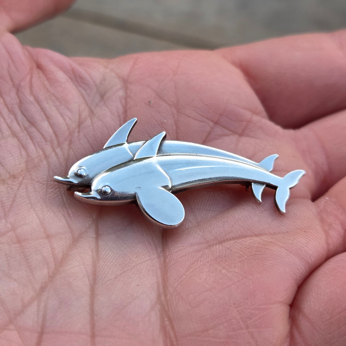 Vintage Mid Century Georg Jensen Denmark Solid Sterling Silver Dolphin Brooch