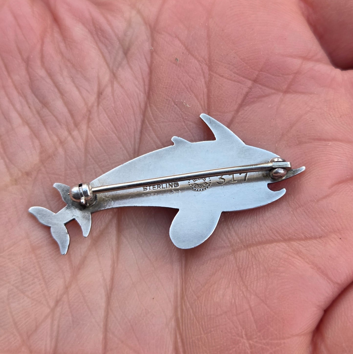 Vintage Mid Century Georg Jensen Denmark Solid Sterling Silver Dolphin Brooch