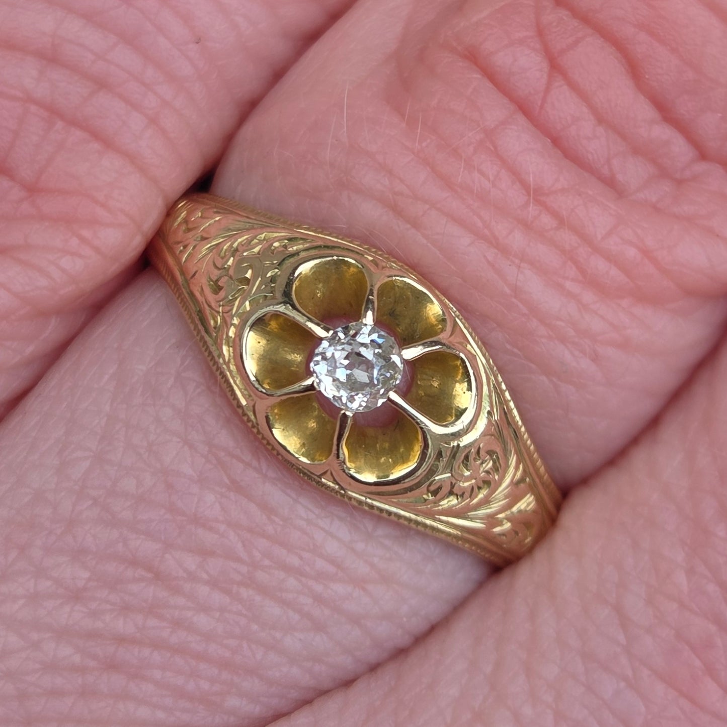 Antique Victorian Hallmarked Solid 15ct 15k Gold Diamond Belcher Daisy Ring Size L