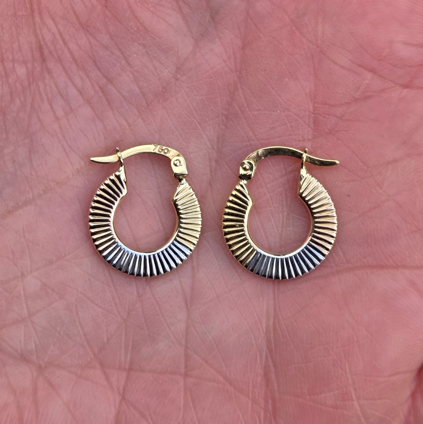 Vintage Hallmarked Solid 18ct 18k Gold Tri Colour Reversible Hoop Earrings Hoops