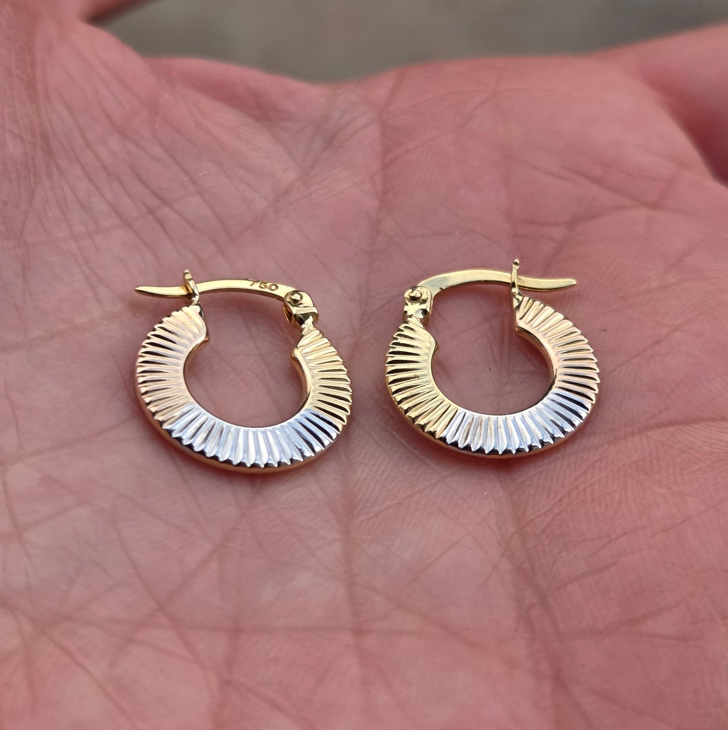 Vintage Hallmarked Solid 18ct 18k Gold Tri Colour Reversible Hoop Earrings Hoops