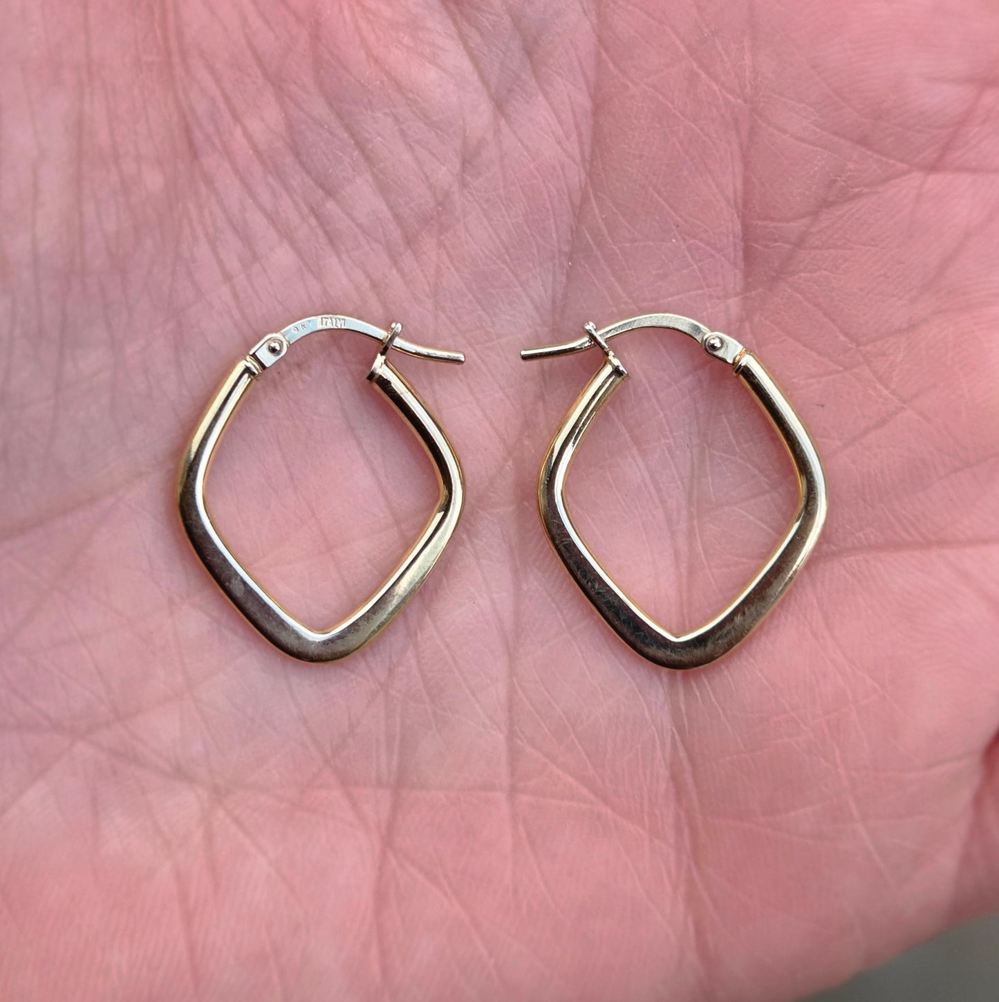 Vintage Italy Hallmarked Solid 9ct 9k Gold Diamond Hoop Earrings Hoops