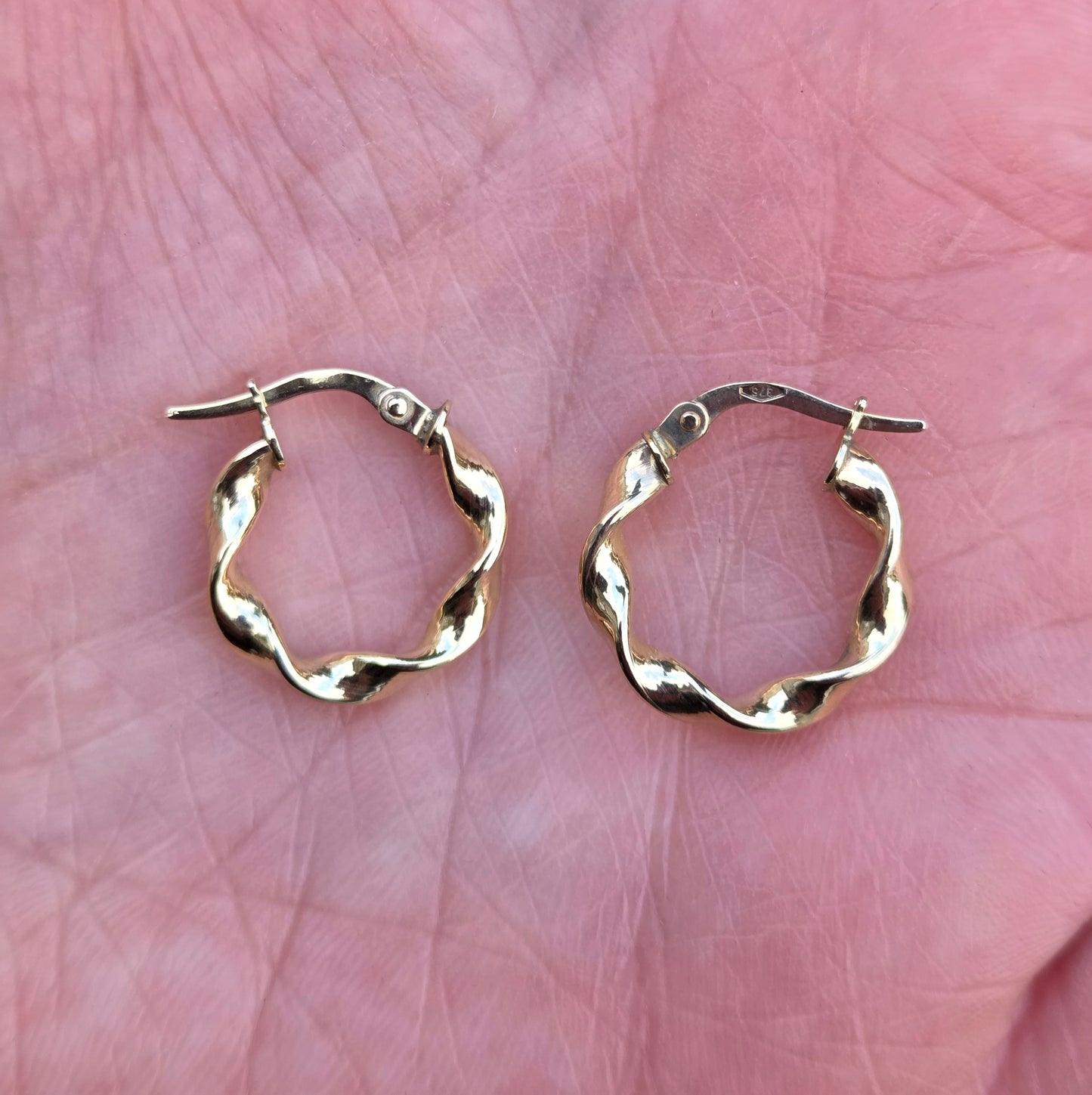 Vintage Hallmarked Solid 9ct 9k Gold Twisted Hoop Earrings Hoops