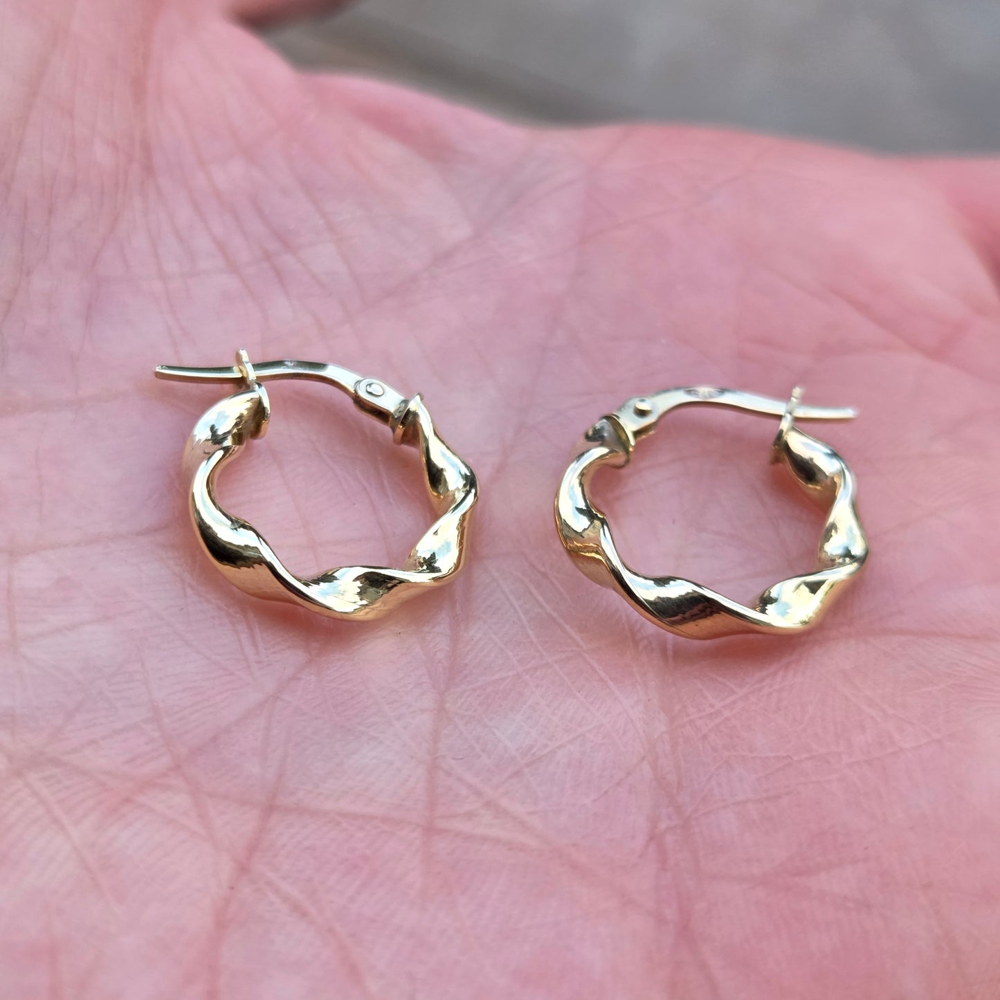 Vintage Hallmarked Solid 9ct 9k Gold Twisted Hoop Earrings Hoops