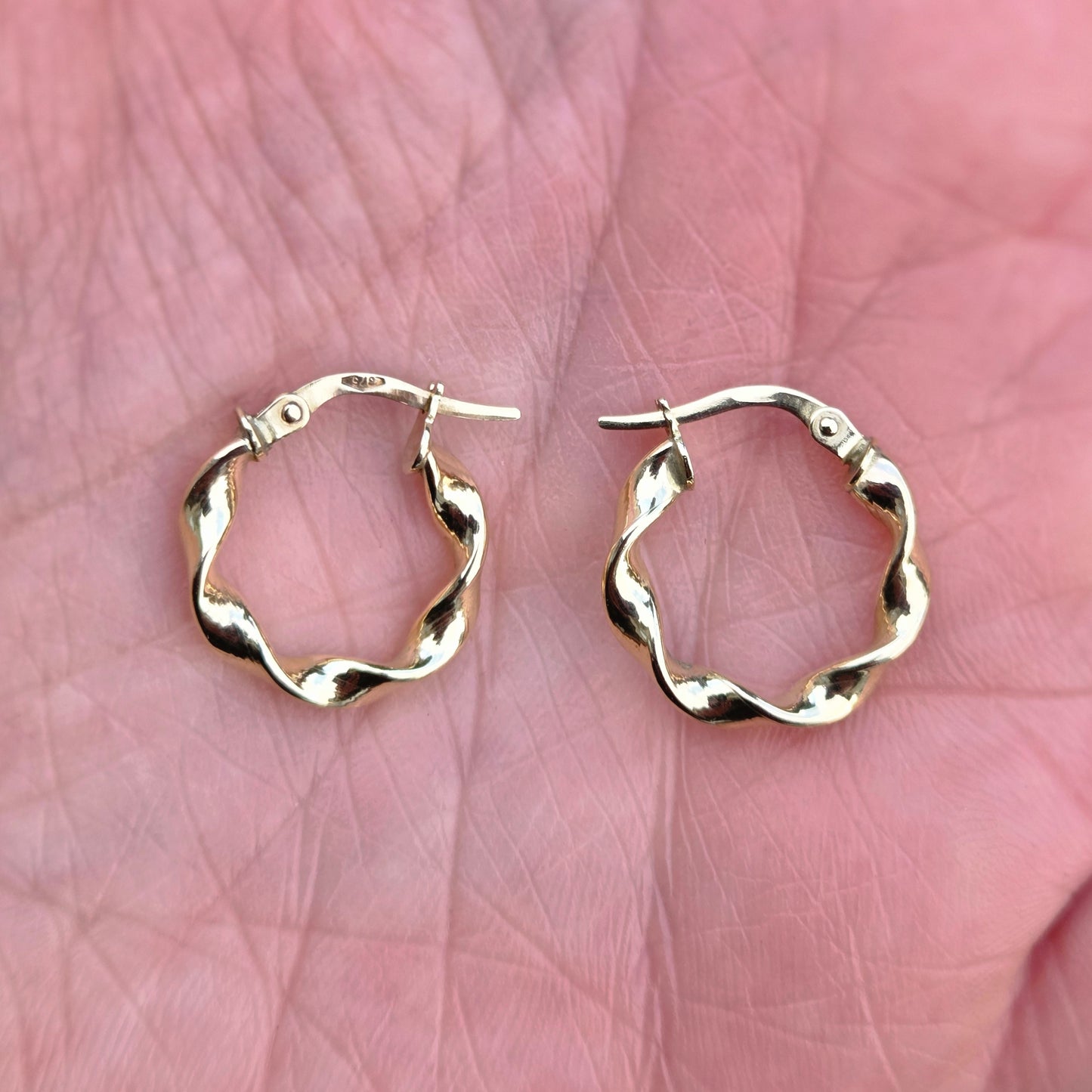 Vintage Hallmarked Solid 9ct 9k Gold Twisted Hoop Earrings Hoops