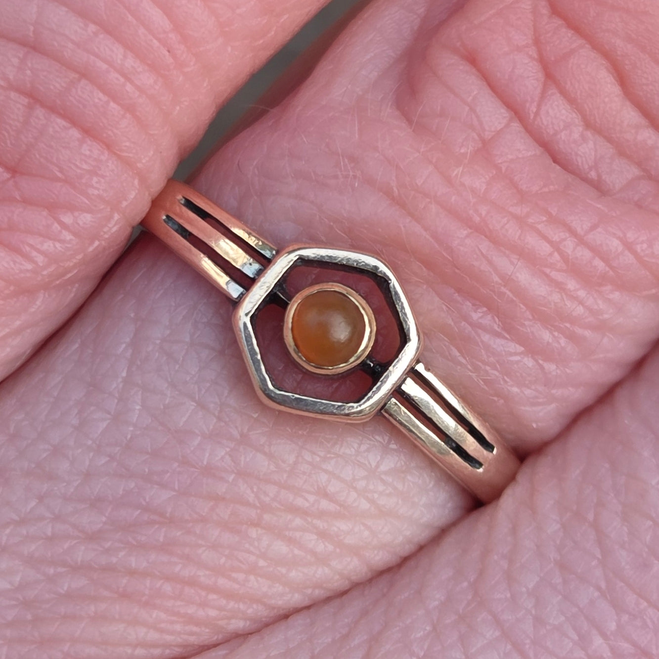 Antique Art Deco Solid 9ct 9k Gold Carnelian Target Ring Size M