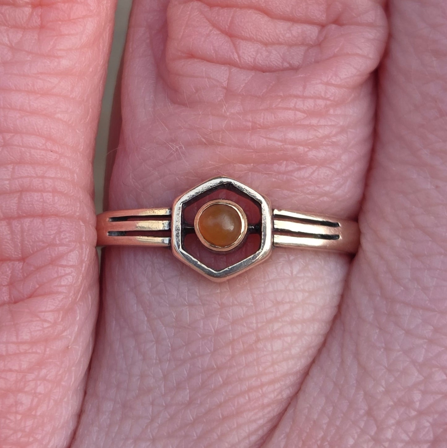 Antique Art Deco Solid 9ct 9k Gold Carnelian Target Ring Size M