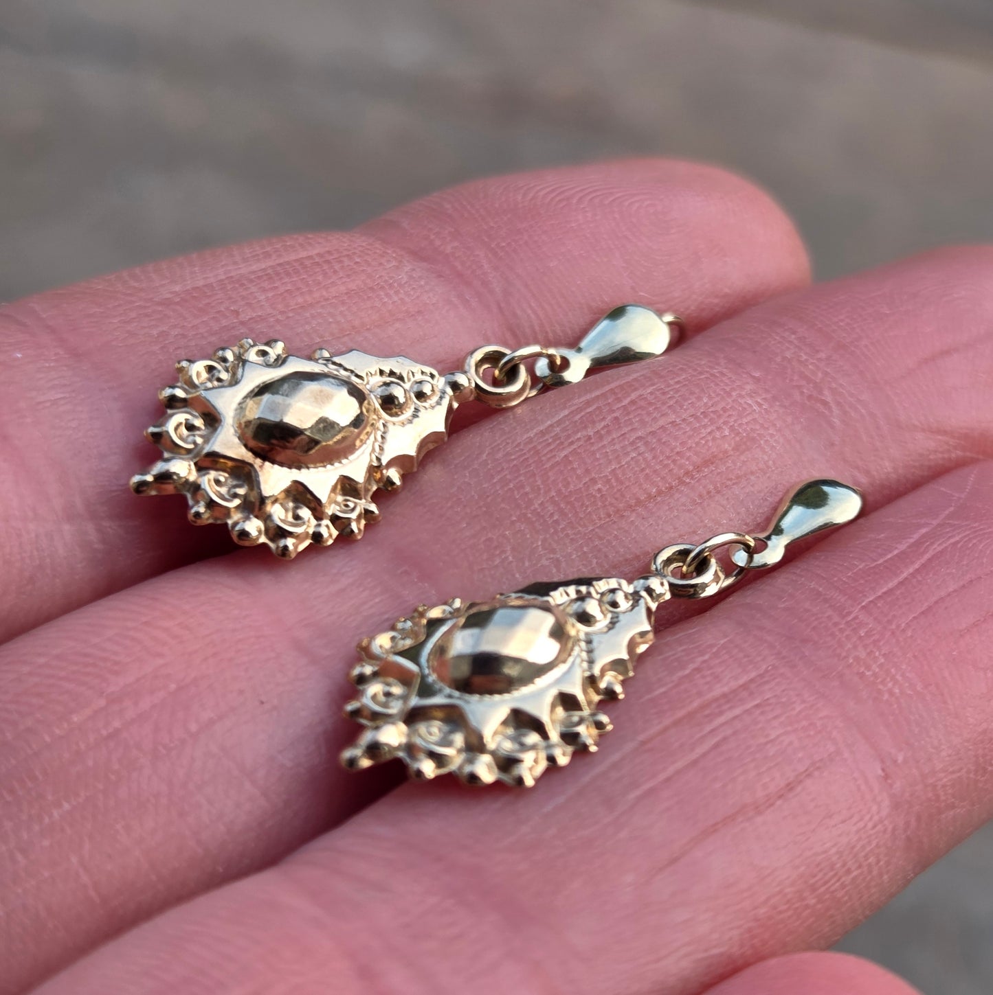 Vintage Solid 9ct 9k Gold Victorian Etruscan Style Hook Drop Earrings