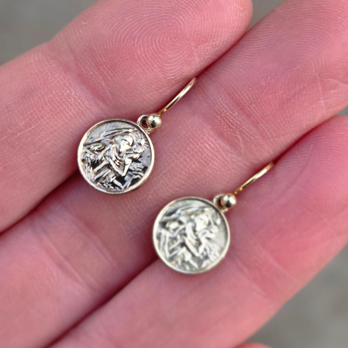 Vintage 1959 Hallmarked Solid 9ct 9k Gold St Christopher Coin Drop Hook Earrings