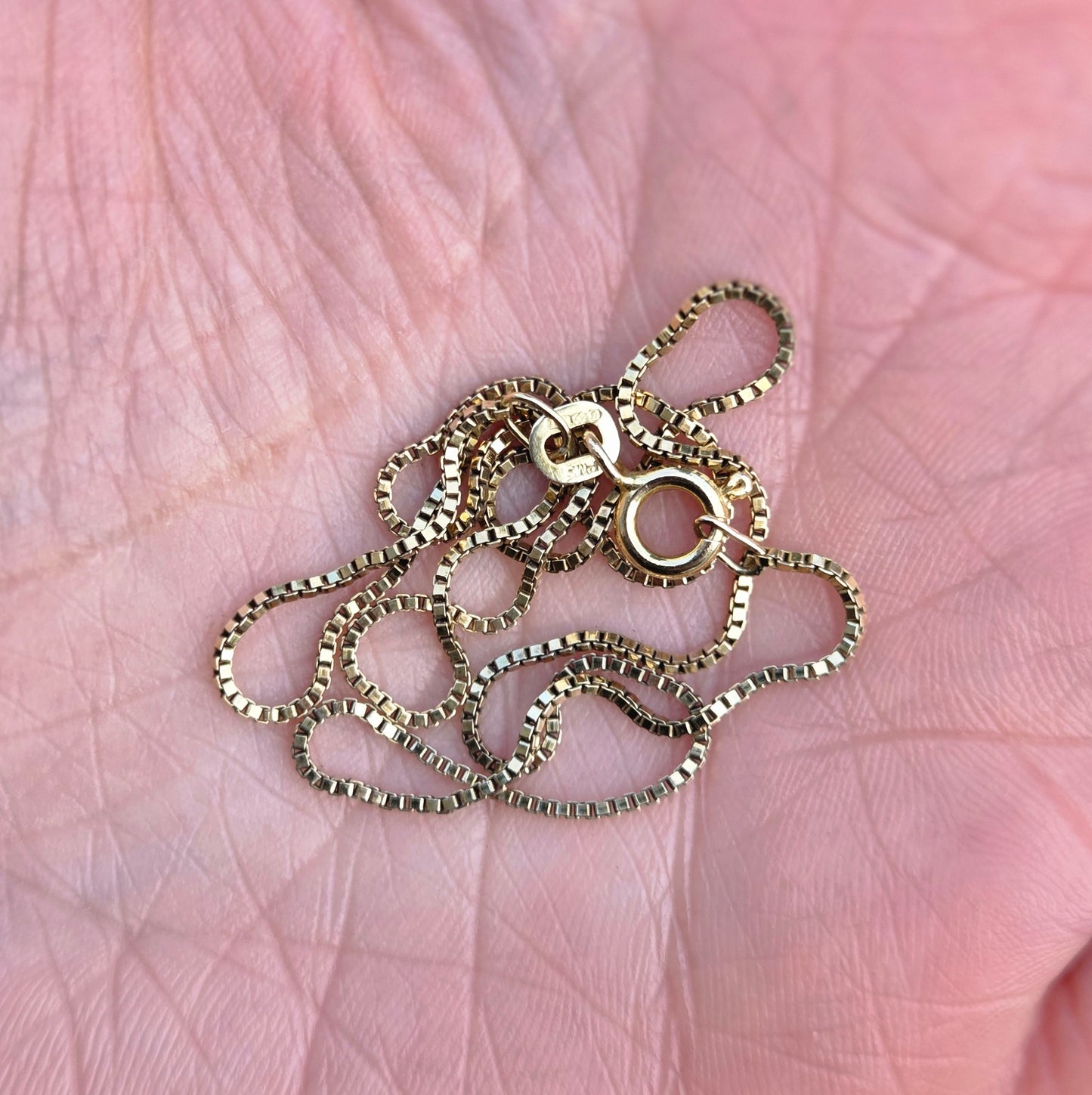 Vintage 1978 Hallmarked Solid 9ct 9k Gold Box Chain Necklace 14.5''