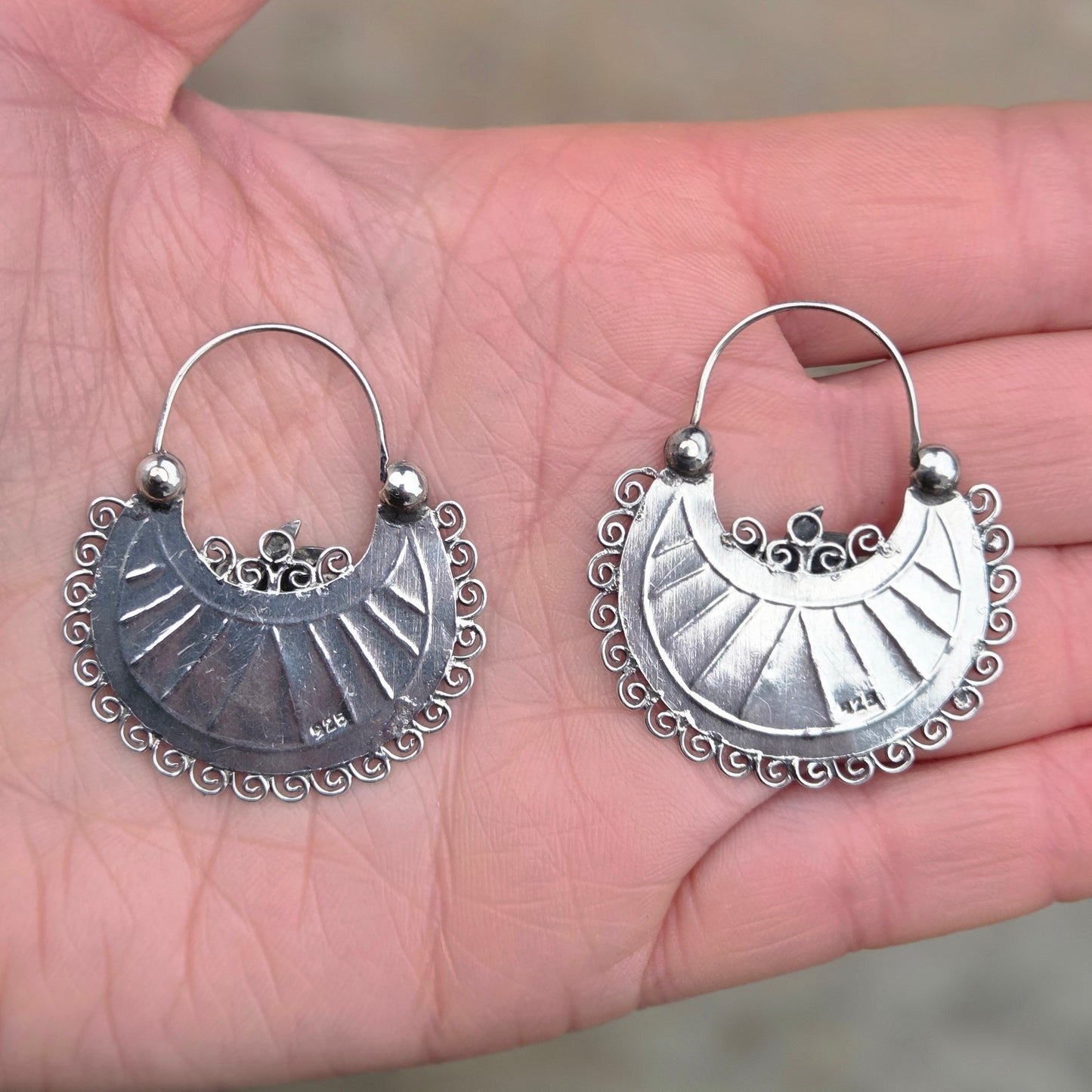 Vintage Hallmarked Solid Sterling Silver Large Bird Handbag Hoop Earrings Hoops 8g