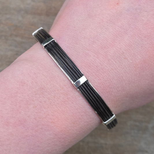 Vintage Hallmarked Solid Sterling Silver Elephant Hair Bangle Cuff Bracelet 21g