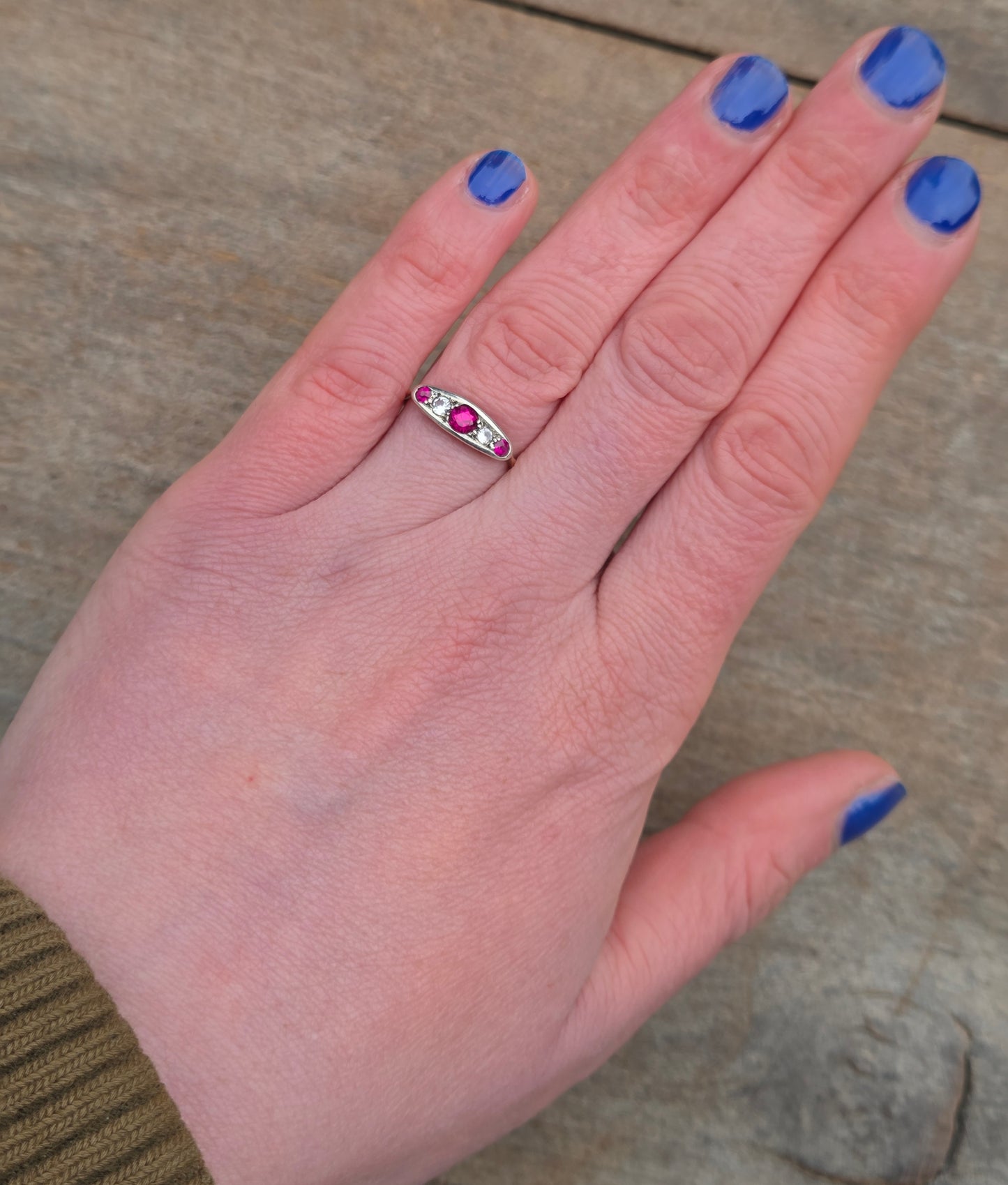 Antique Art Deco Hallmarked Solid 9ct 9k Gold Ruby Paste Boat Ring Size N 1/2