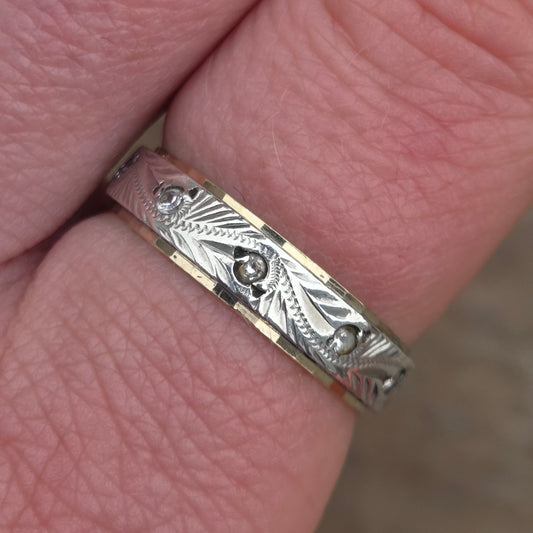 Vintage Art Deco Hallmarked Solid 9ct 9k Gold & Silver Spinel Eternity Ring Size P