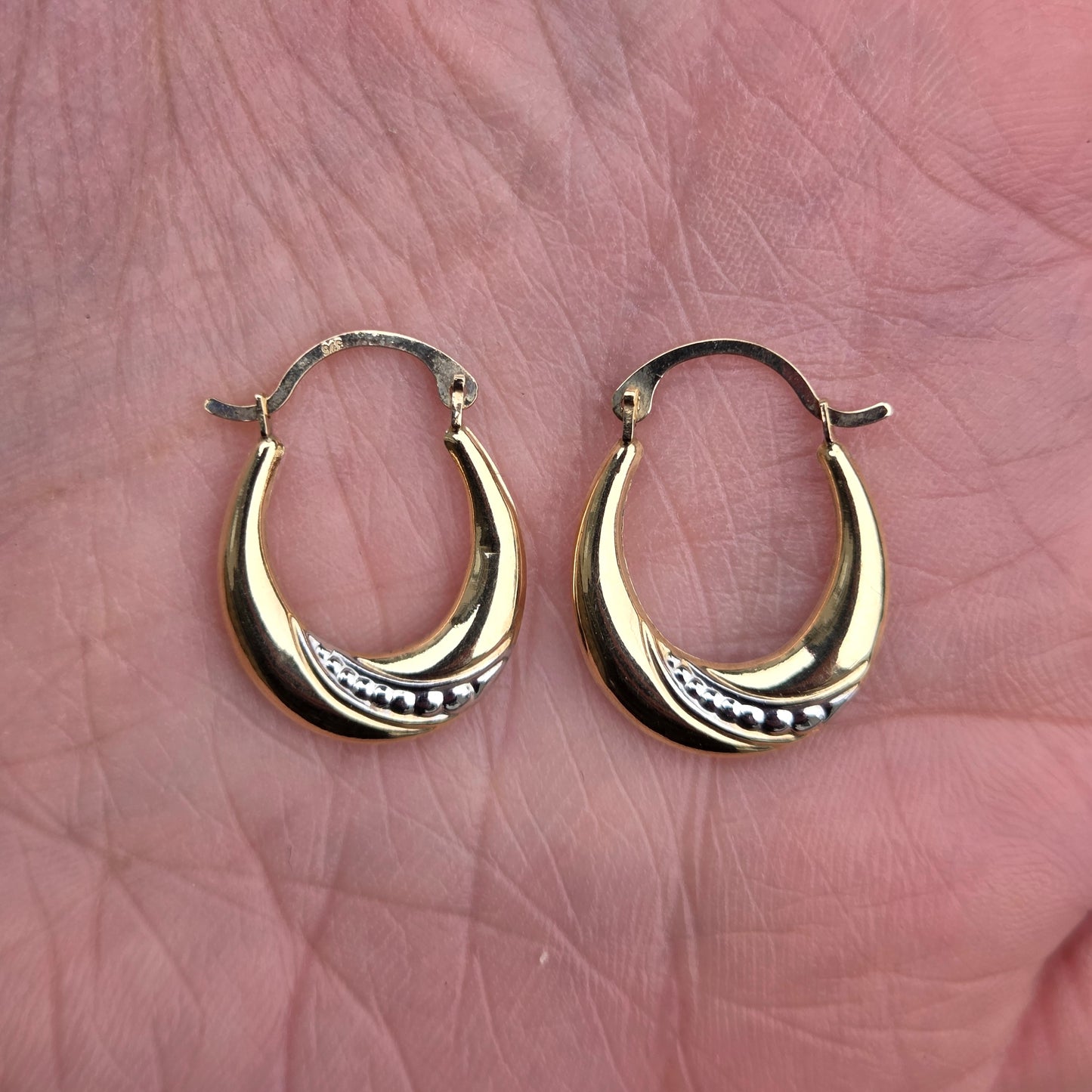 Vintage Hallmarked Solid 9ct 9k Gold Oval Hoop Earrings Hoops
