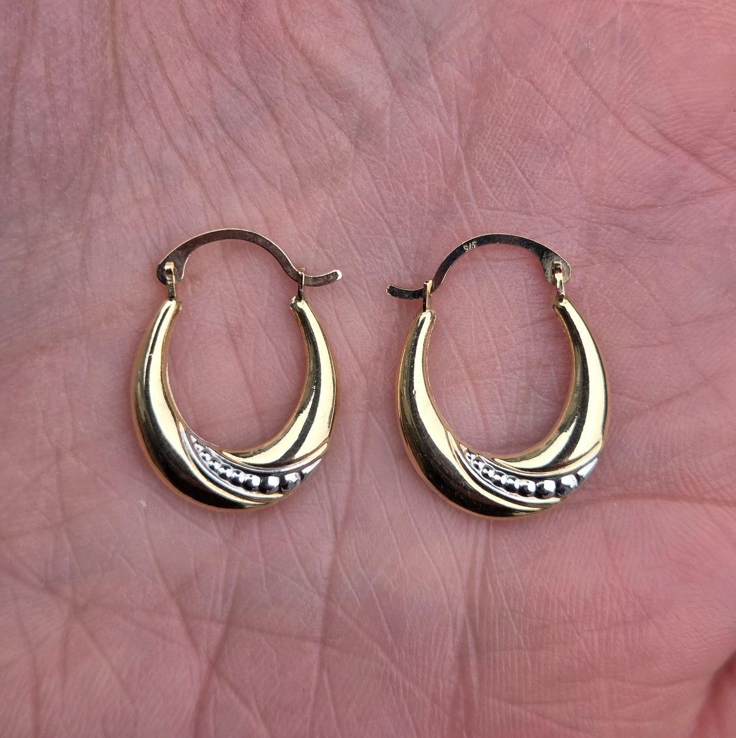 Vintage Hallmarked Solid 9ct 9k Gold Oval Hoop Earrings Hoops