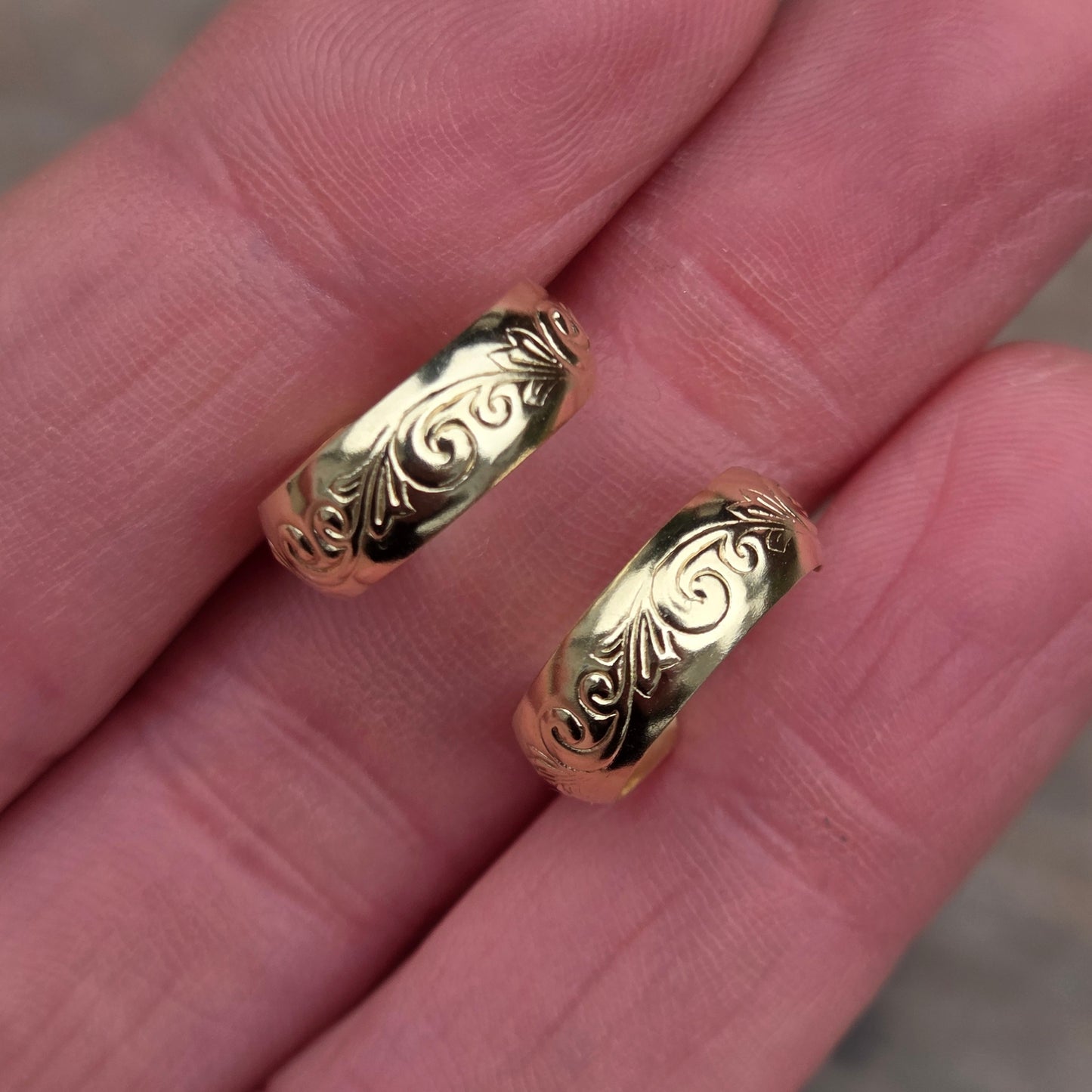 Vintage Solid 9ct 9k Gold Round Half Hoop Stud Earrings Hoops