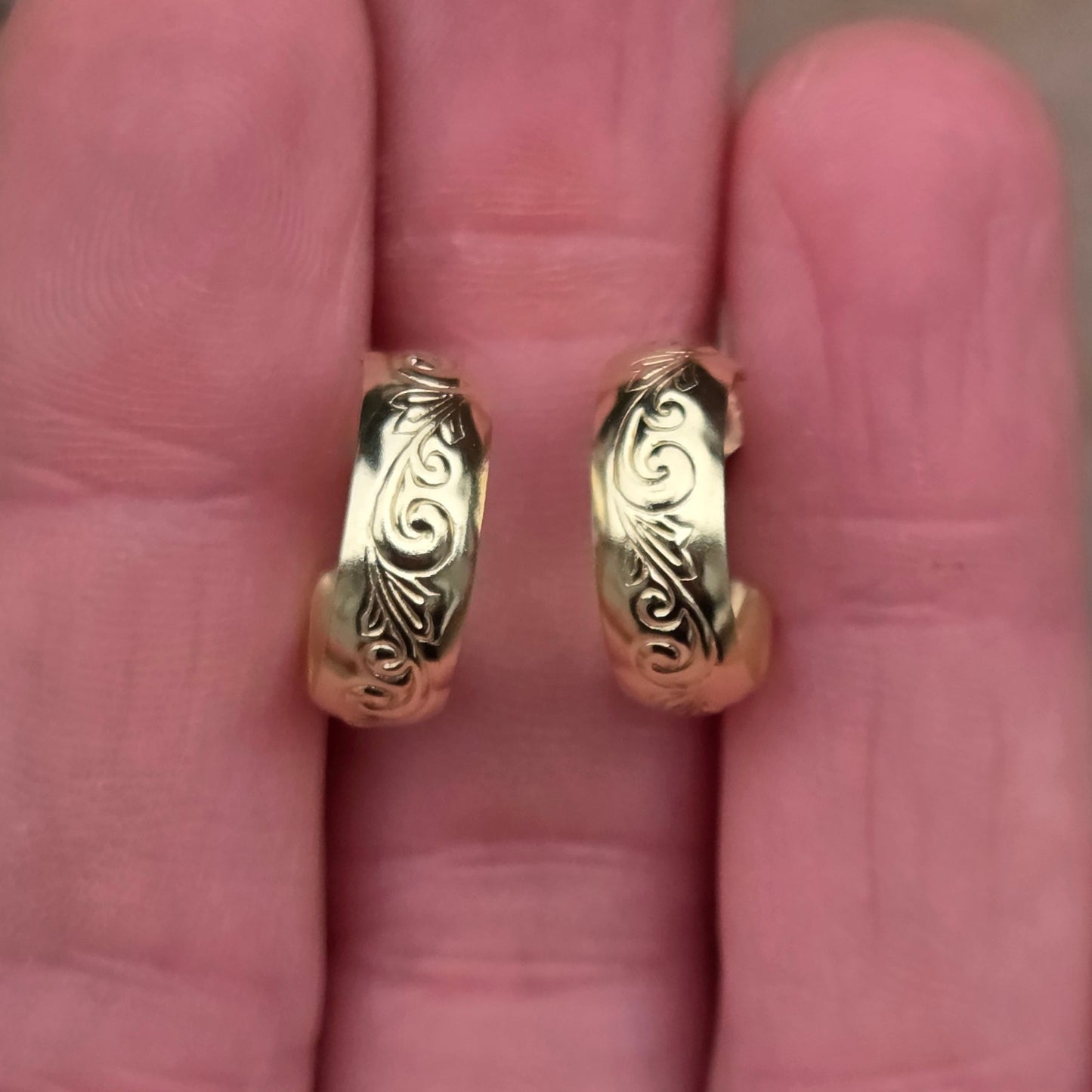 Vintage Solid 9ct 9k Gold Round Half Hoop Stud Earrings Hoops