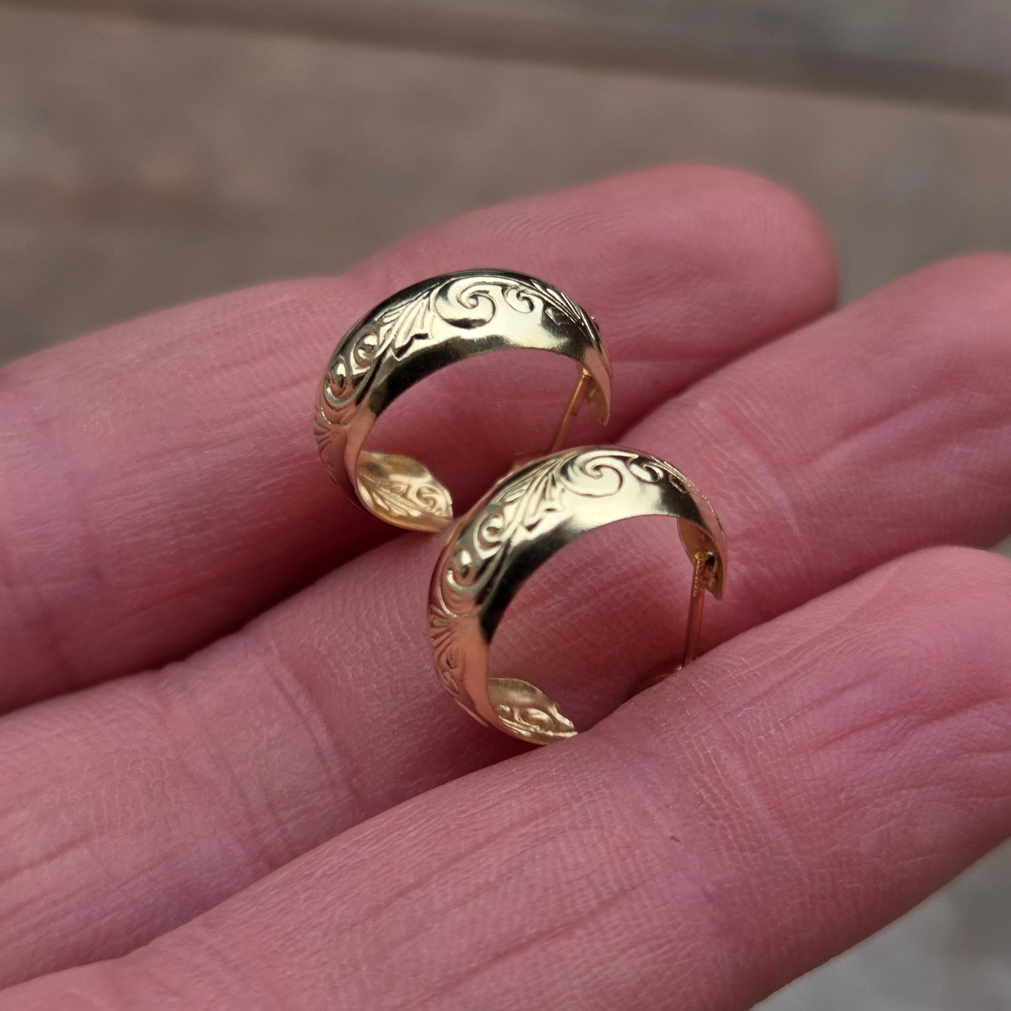 Vintage Solid 9ct 9k Gold Round Half Hoop Stud Earrings Hoops