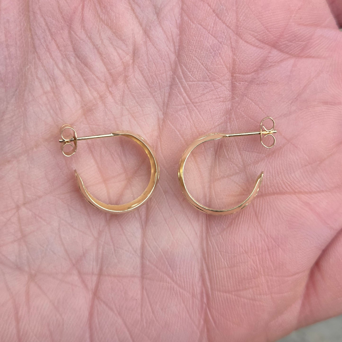 Vintage Solid 9ct 9k Gold Round Half Hoop Stud Earrings Hoops