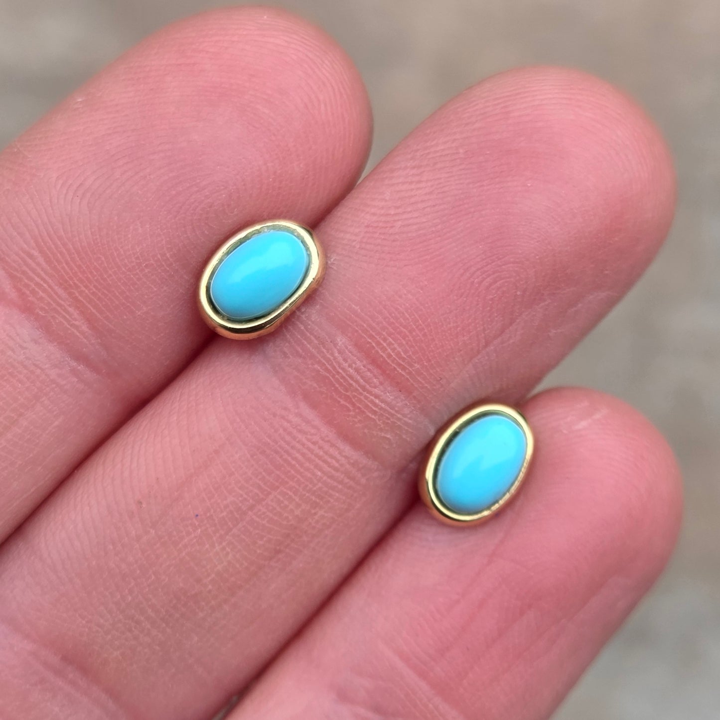 Vintage Hallmarked Solid 9ct 9k Gold Oval Turquoise Stud Earrings