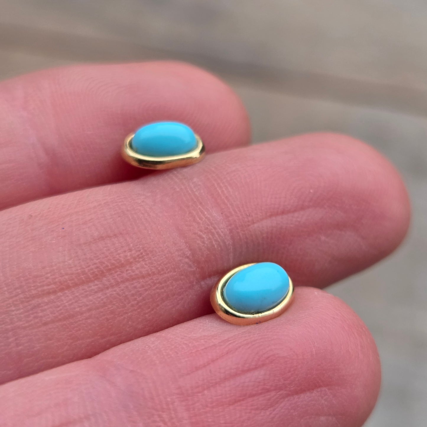 Vintage Hallmarked Solid 9ct 9k Gold Oval Turquoise Stud Earrings