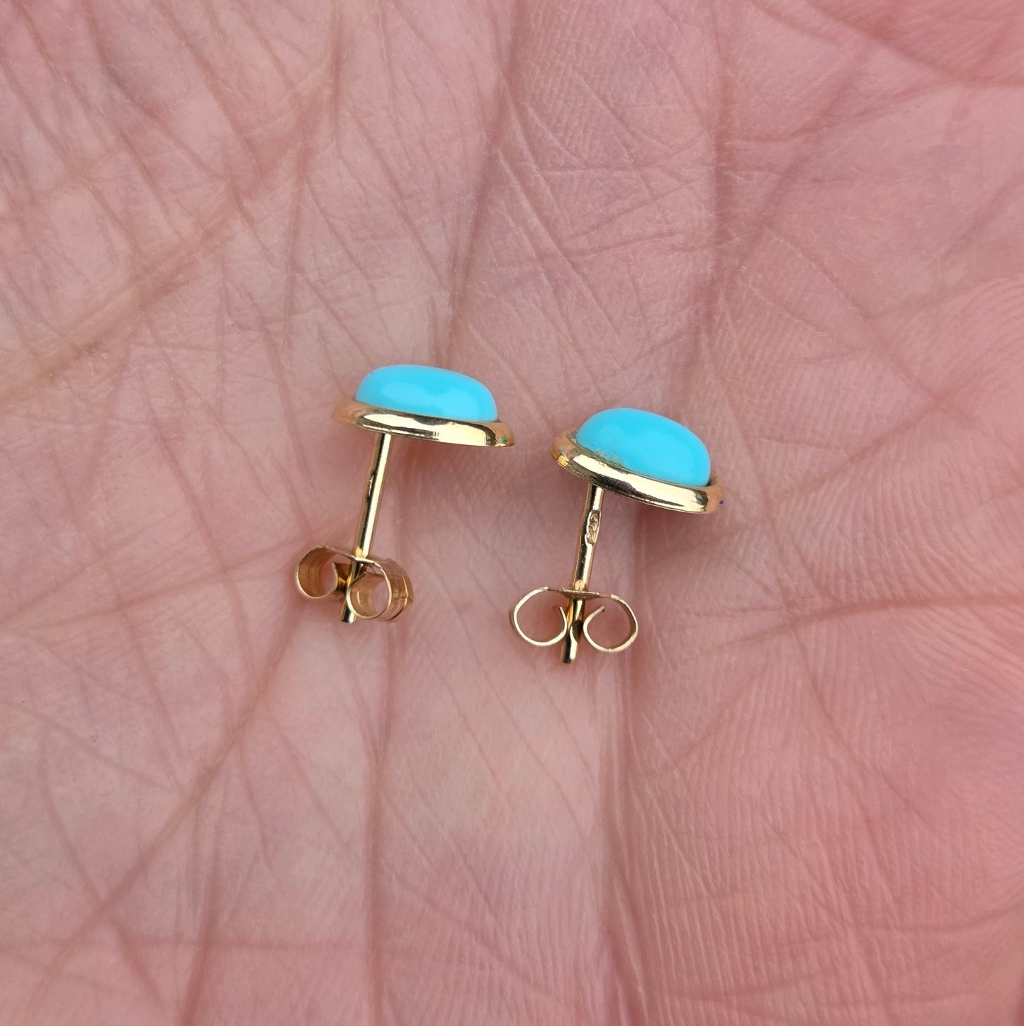 Vintage Hallmarked Solid 9ct 9k Gold Oval Turquoise Stud Earrings