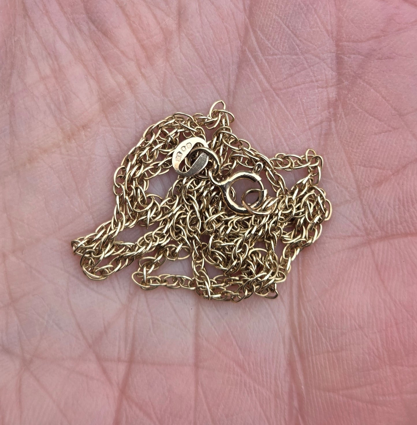 Vintage 1985 Hallmarked Solid 9ct 9k Gold Loose Rope Chain Necklace 16''