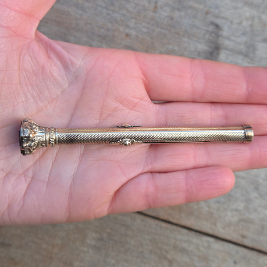 Antique Victorian 9ct 9k Rolled Gold Propelling Pencil & Dip Pen Banded Agate Fob