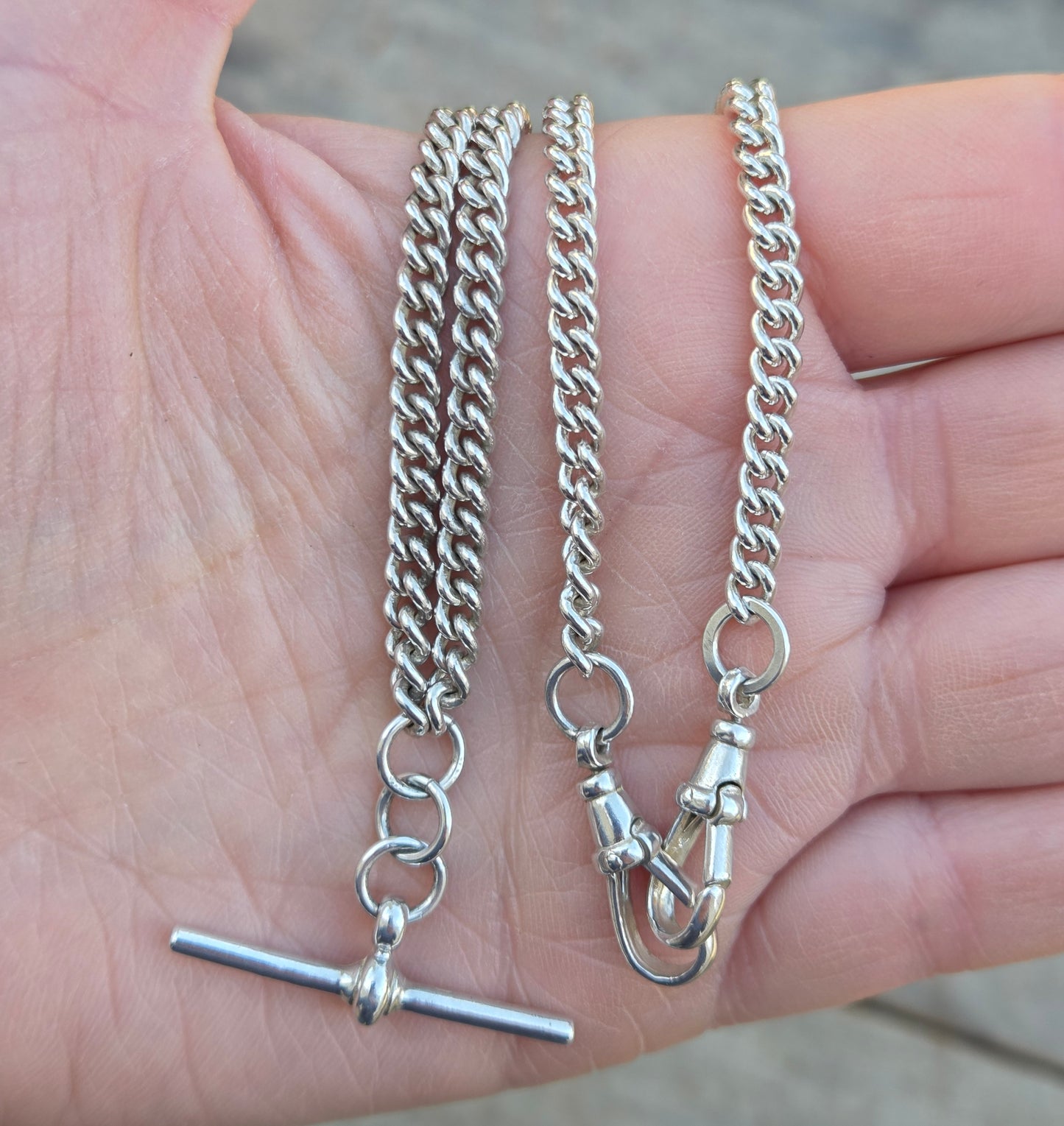 Vintage 1990 Hallmarked Solid Sterling Silver Double Albert Curb Chain Necklace 18.25''