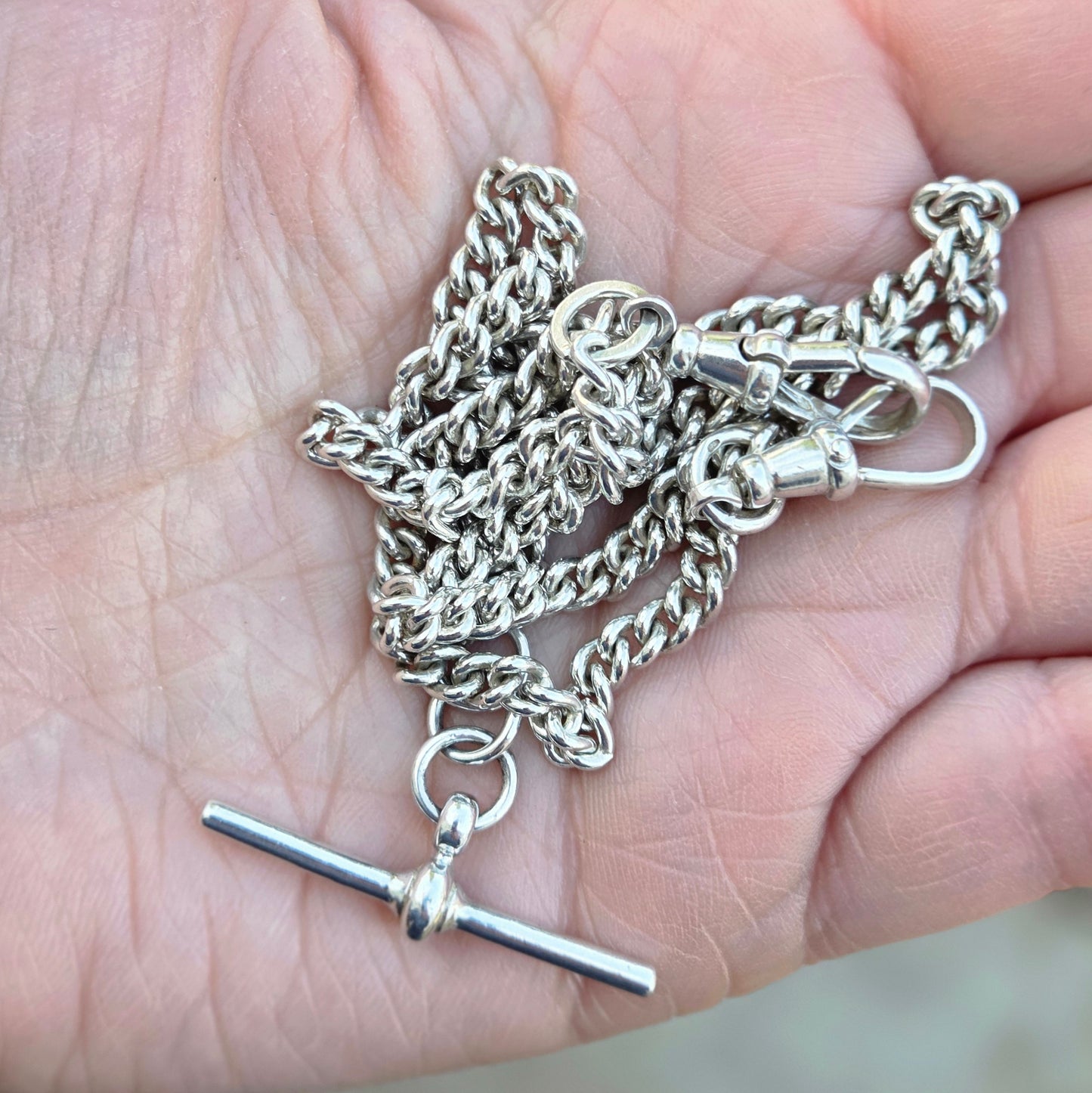 Vintage 1990 Hallmarked Solid Sterling Silver Double Albert Curb Chain Necklace 18.25''