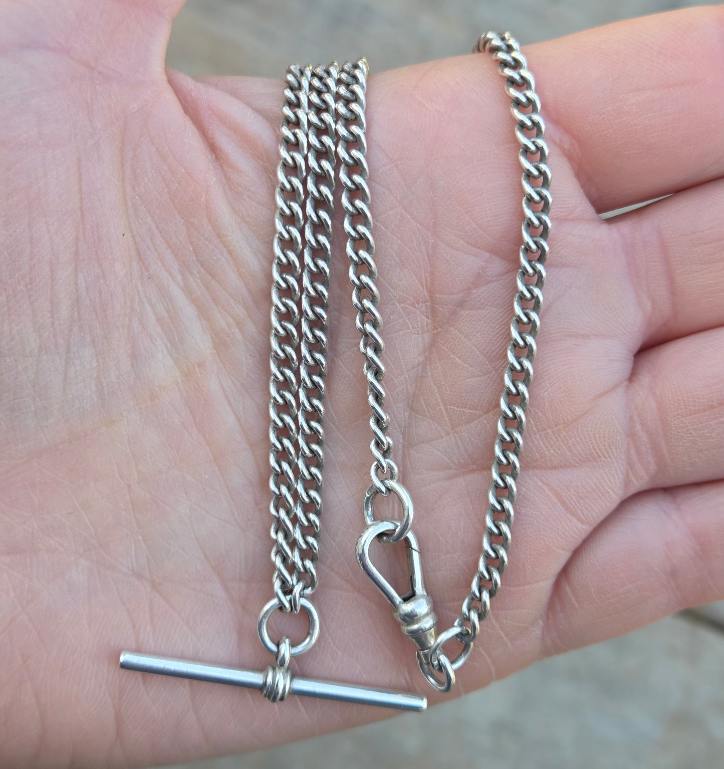 Vintage 1996 Hallmarked Solid Sterling Silver Double Albert Curb Chain Necklace 18''