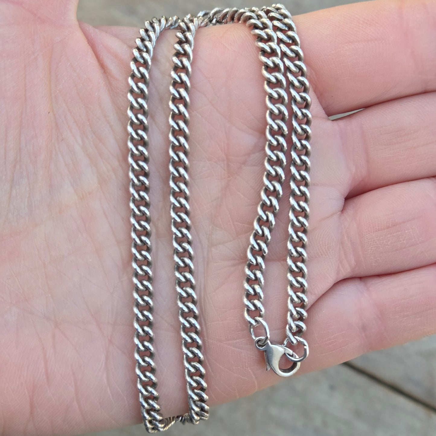 Vintage 1991 Hallmarked Solid Sterling Silver Smooth Curb Chain Necklace 16.25''