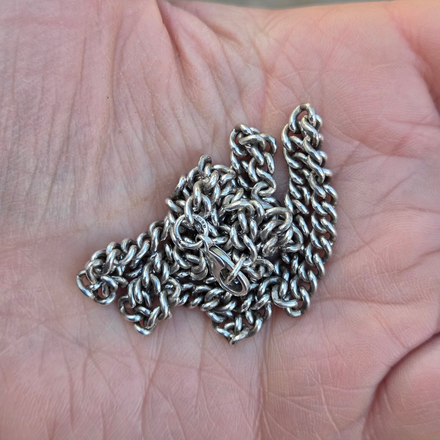 Vintage 1991 Hallmarked Solid Sterling Silver Smooth Curb Chain Necklace 16.25''