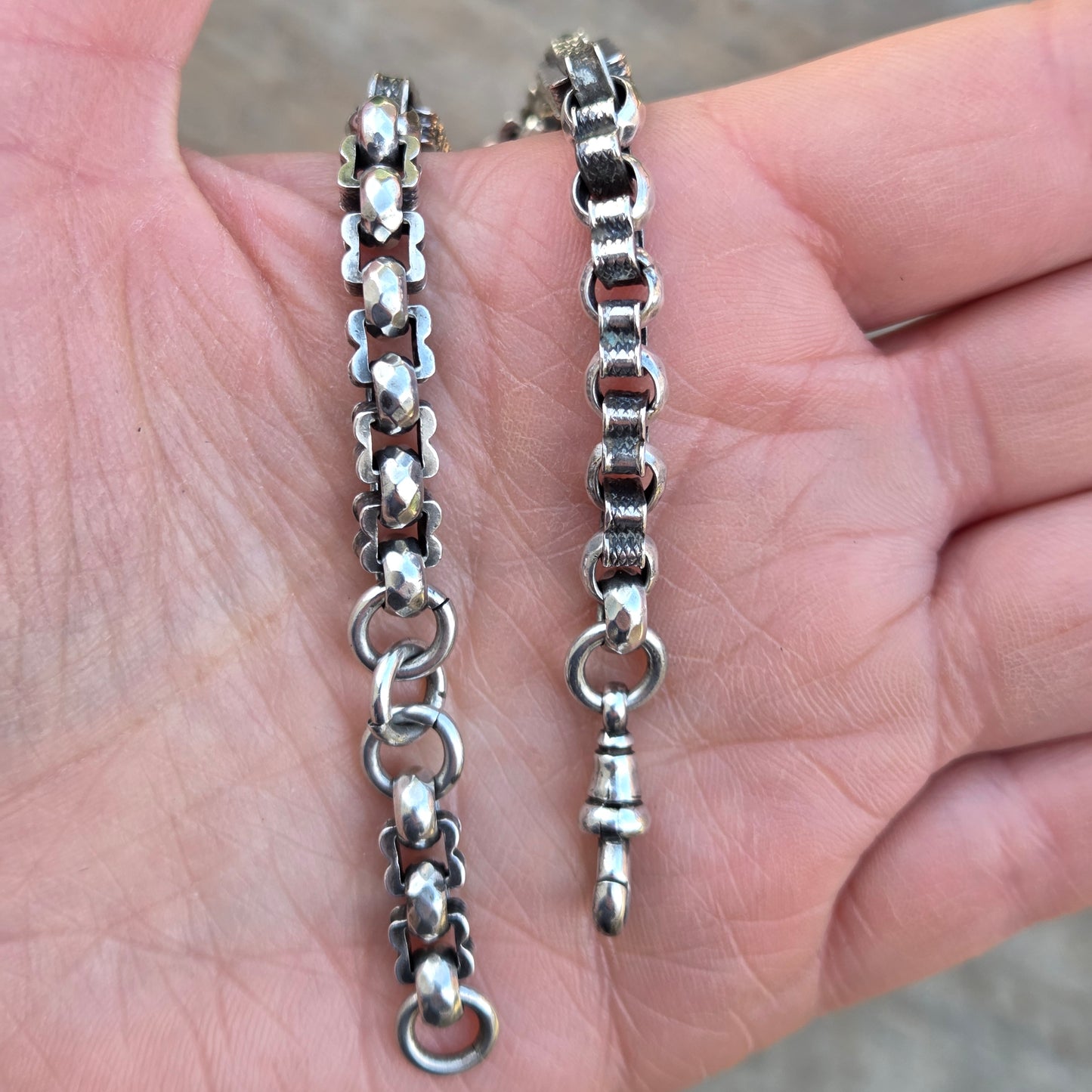 Antique Solid Sterling Silver Fancy Cable Trombone Link Chain Bracelet 8.75'' 17g