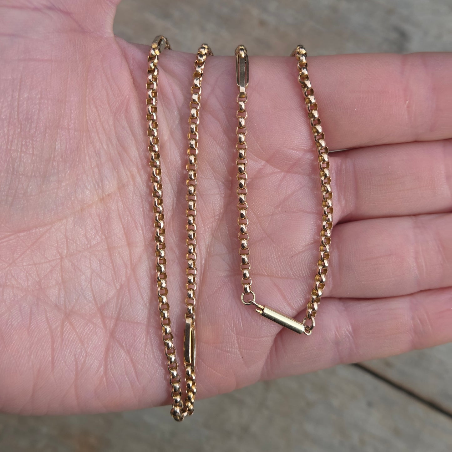 Antique Solid 9ct 9k Gold Belcher Trombone Link Chain Necklace Barrel Clasp 20.5''