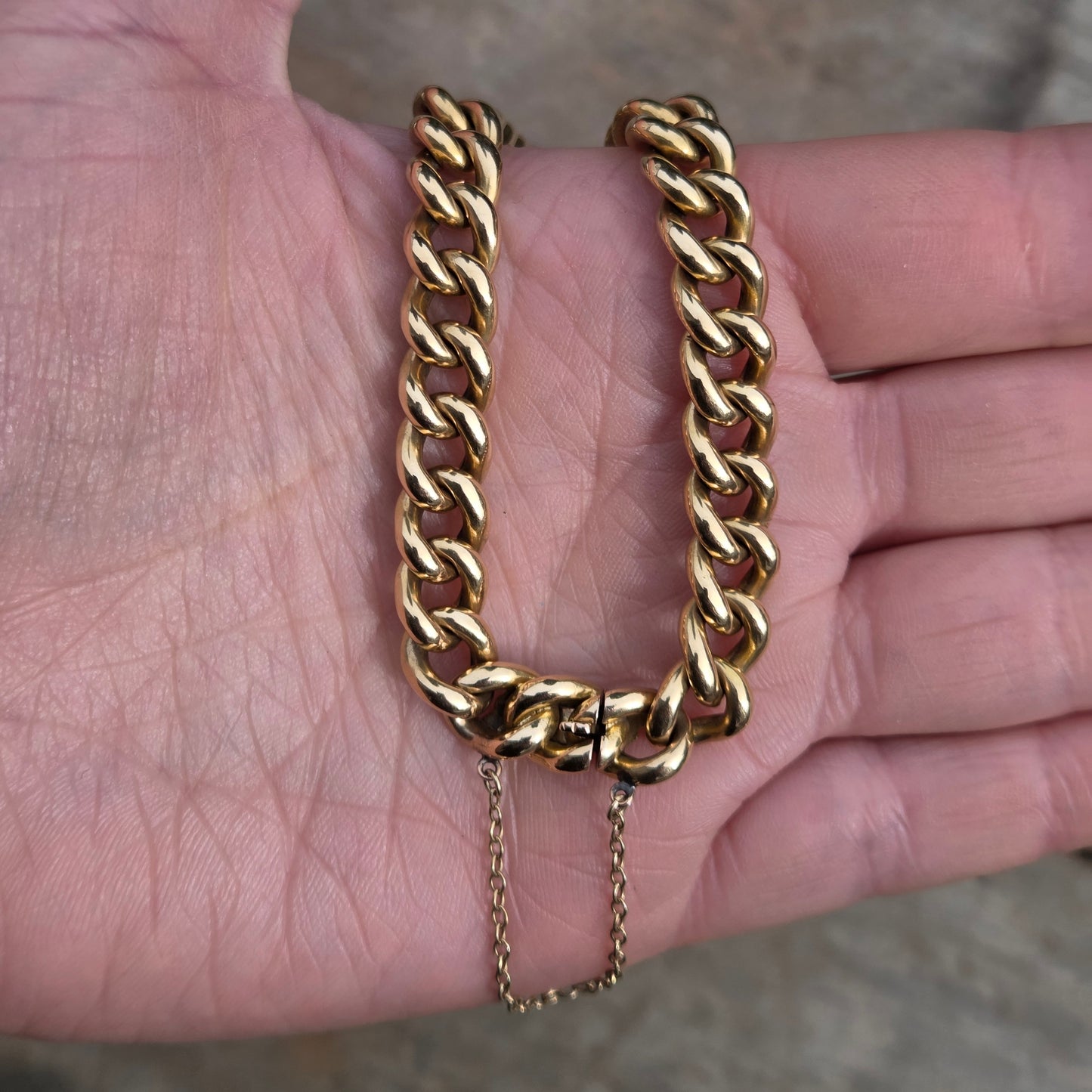 Antique Victorian Hallmarked Solid 18ct 18k Gold Smooth Curb Chain Bracelet 7.75'' 22g
