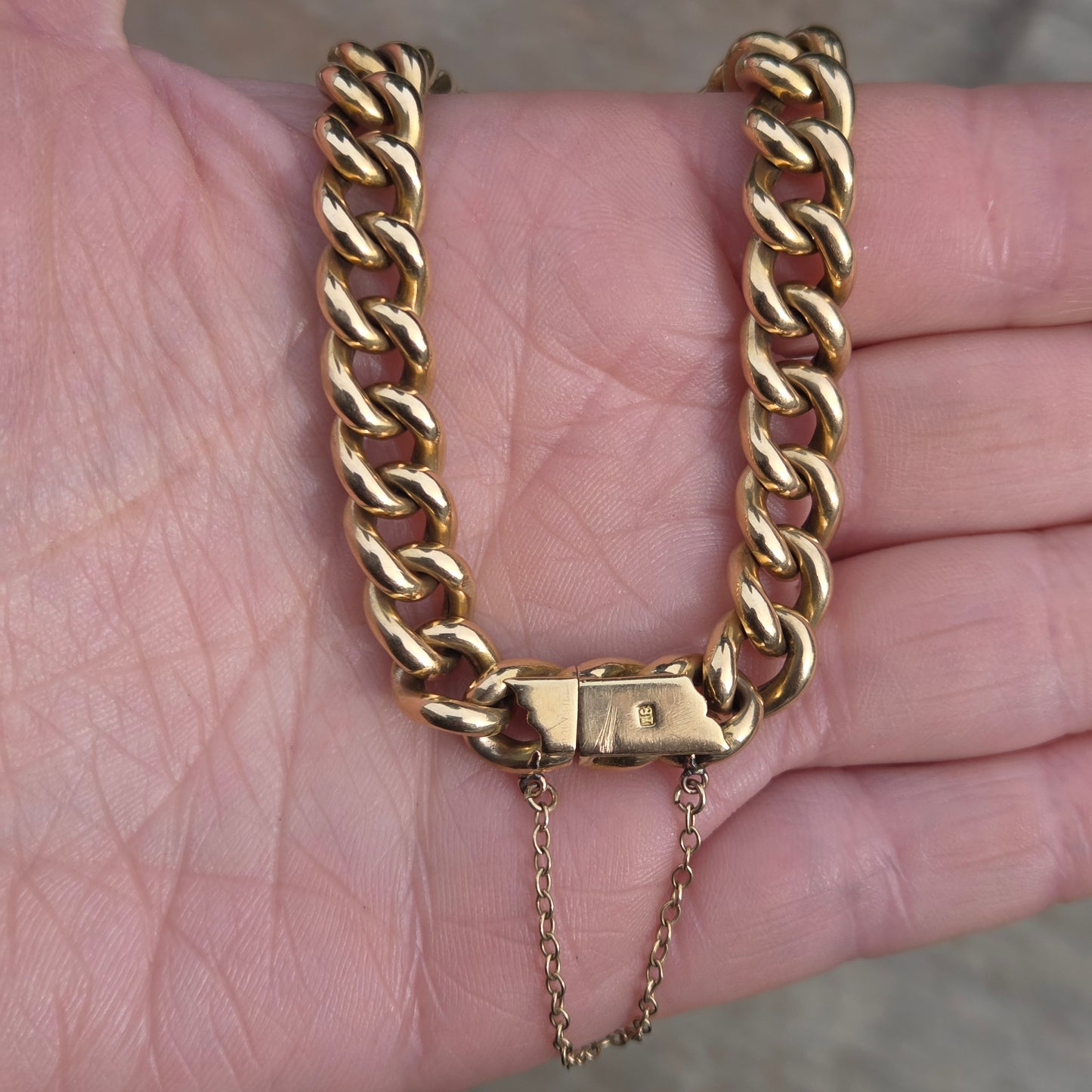 Antique Victorian Hallmarked Solid 18ct 18k Gold Smooth Curb Chain Bracelet 7.75'' 22g