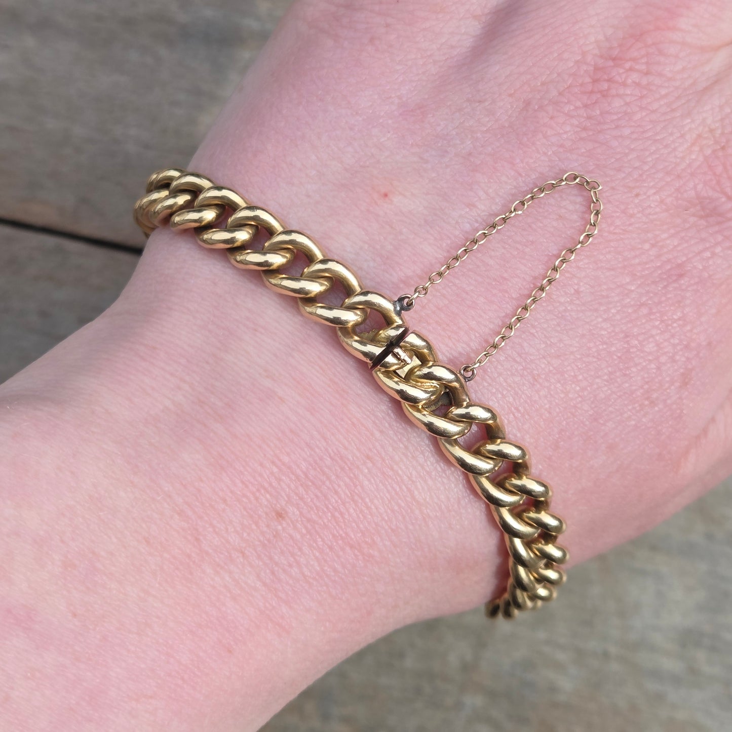 Antique Victorian Hallmarked Solid 18ct 18k Gold Smooth Curb Chain Bracelet 7.75'' 22g