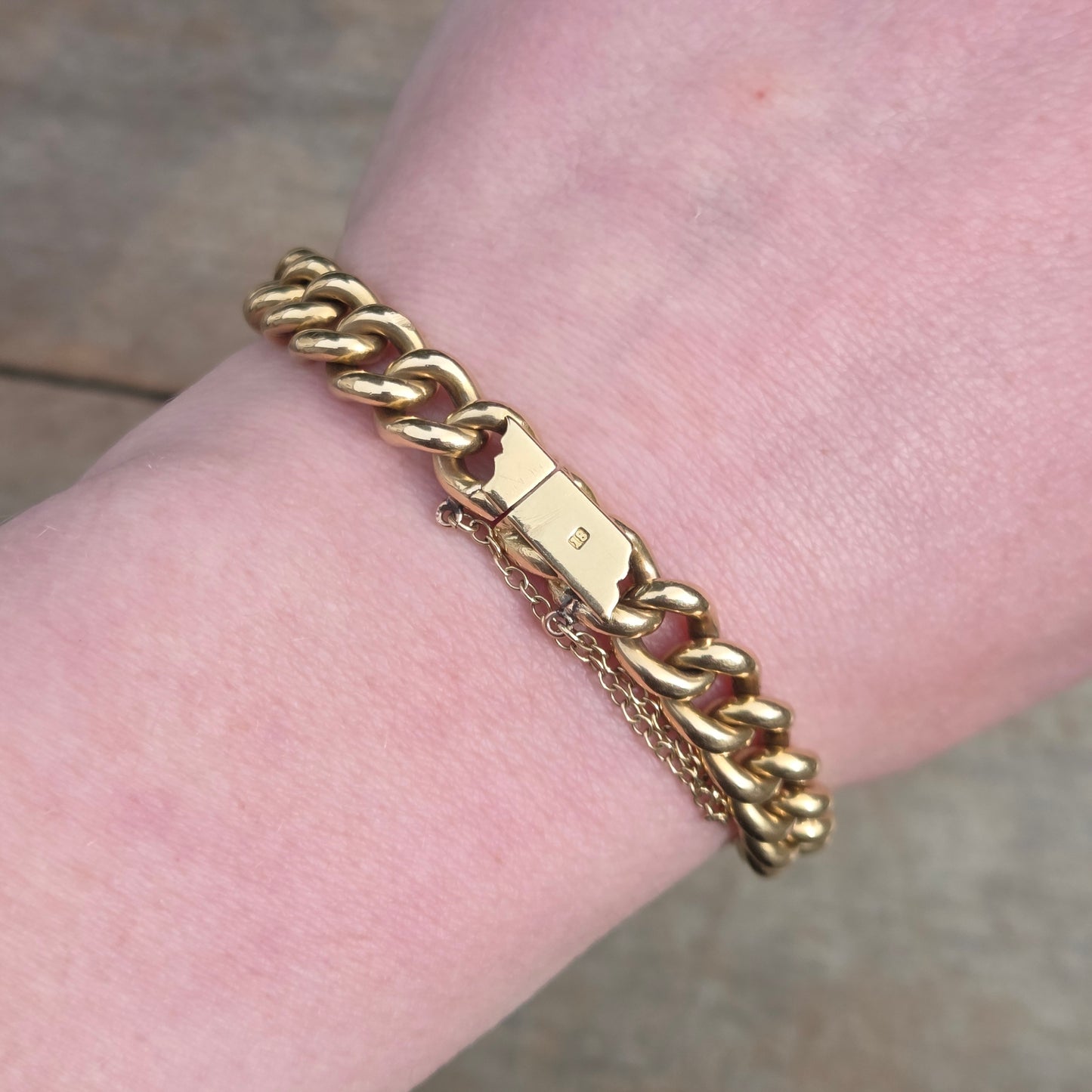 Antique Victorian Hallmarked Solid 18ct 18k Gold Smooth Curb Chain Bracelet 7.75'' 22g