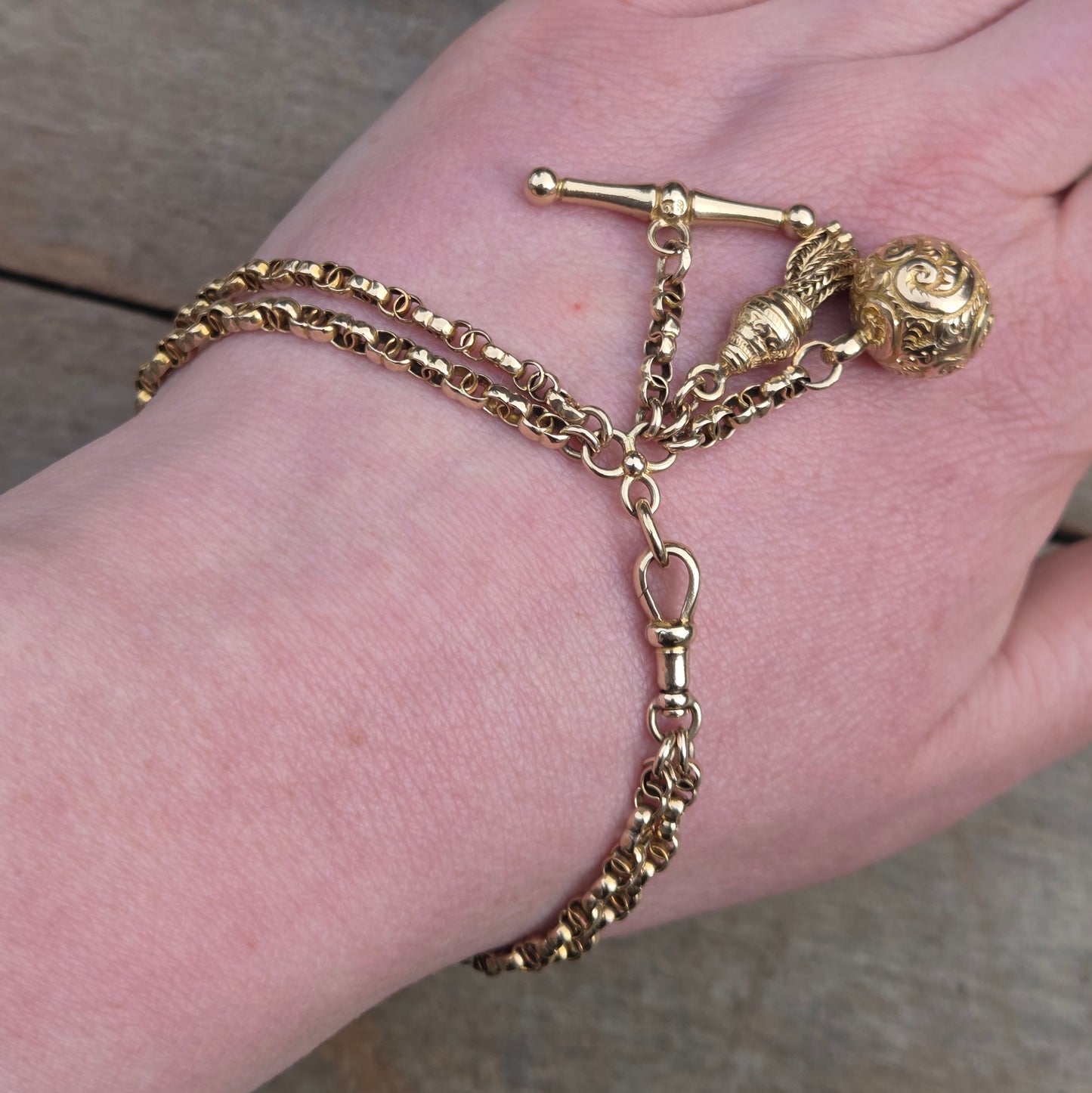 Antique Victorian Hallmarked Solid 9ct 9k Gold Fancy Albertina Chain Bracelet 7.5''