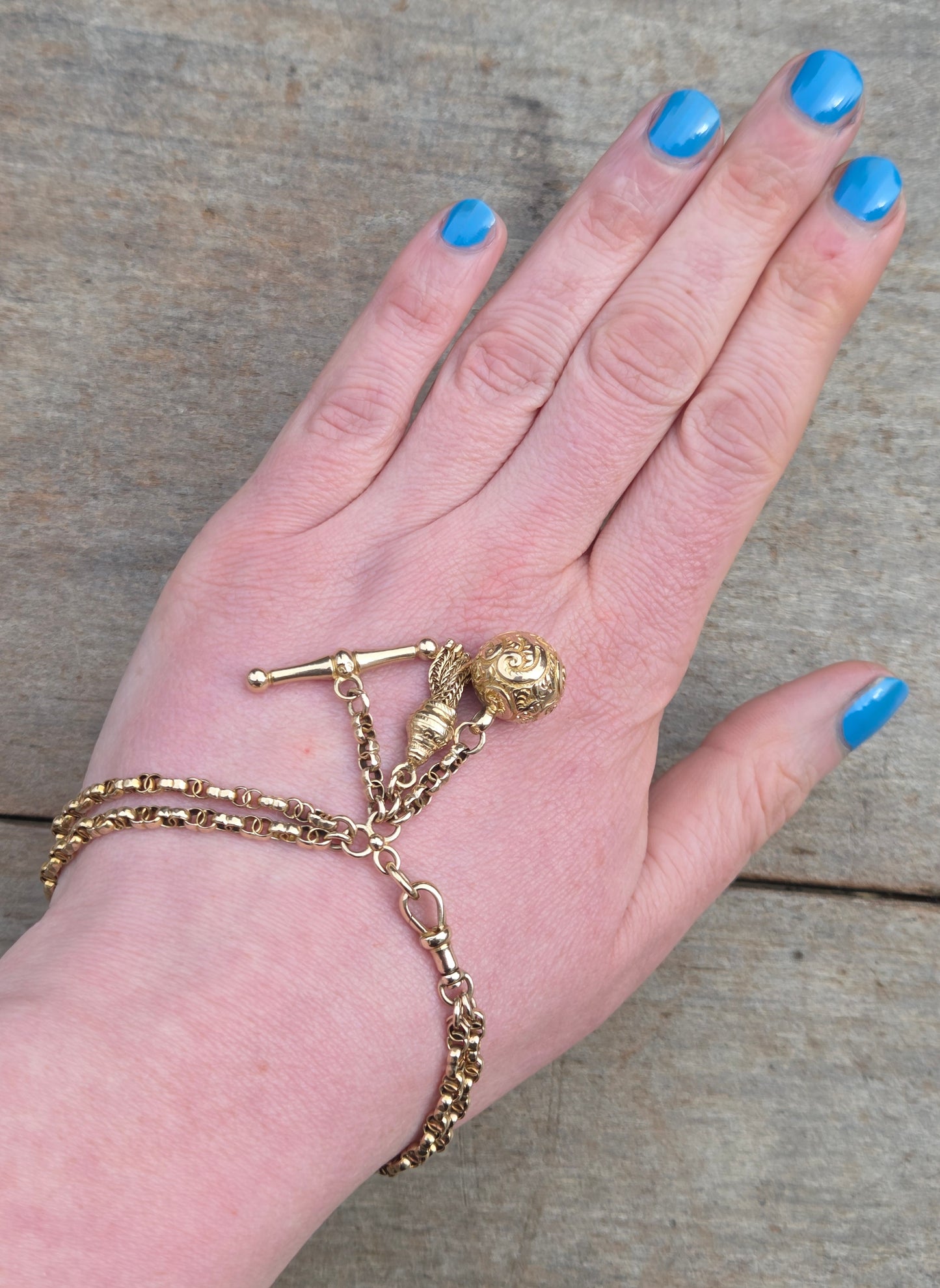 Antique Victorian Hallmarked Solid 9ct 9k Gold Fancy Albertina Chain Bracelet 7.5''