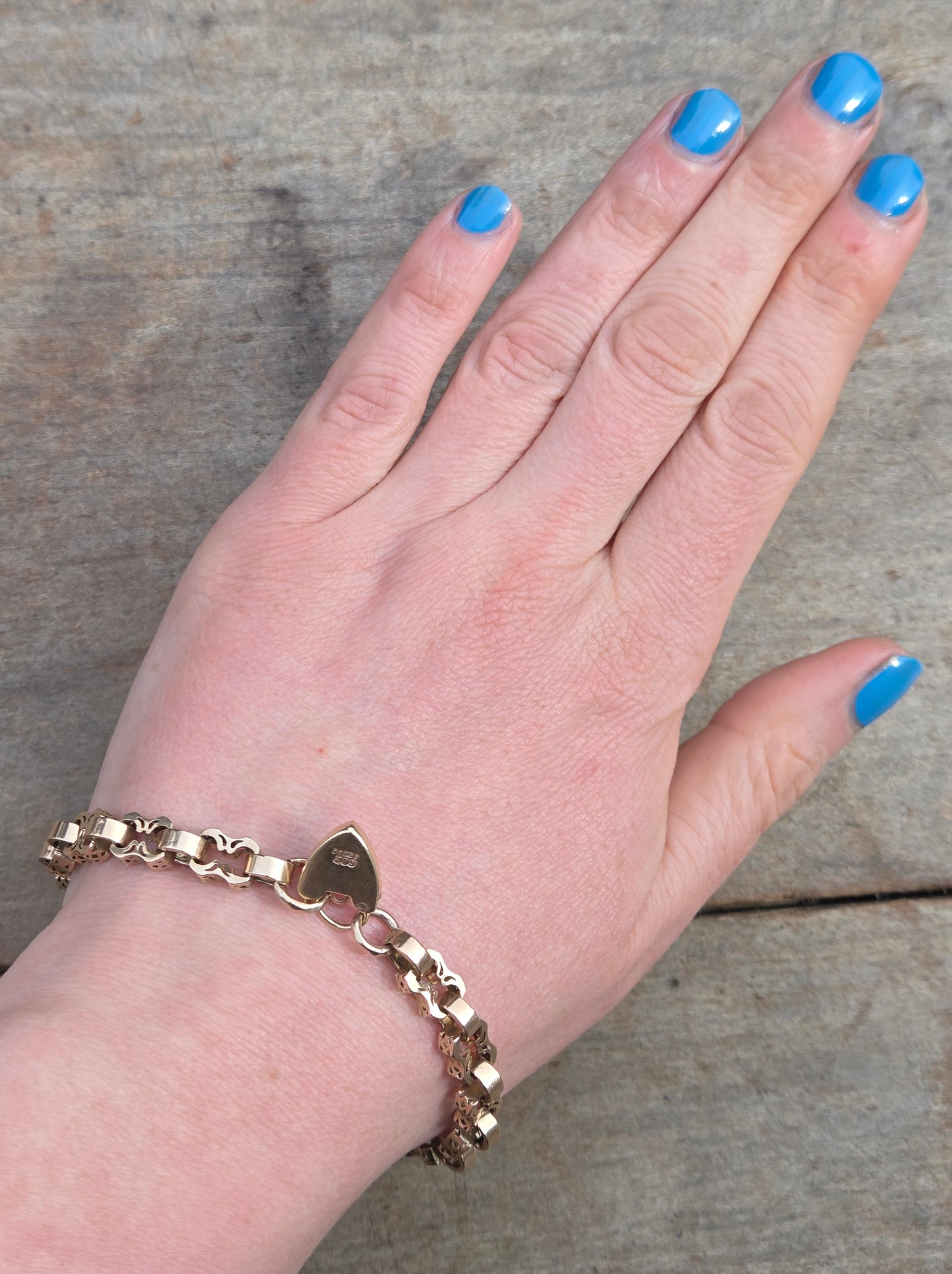 Antique Victorian Solid 9ct 9k Gold Fancy Belcher Chain Bracelet Extender Heart Padlock 7.75''