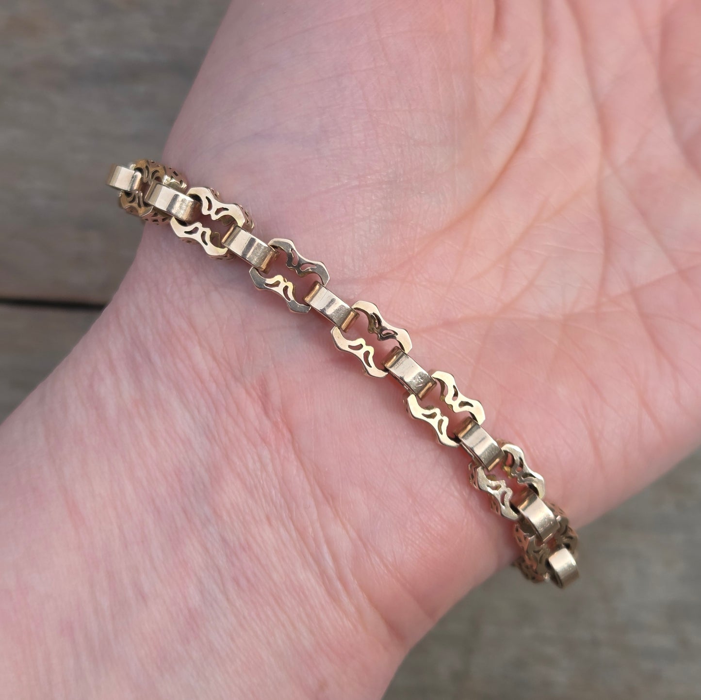 Antique Victorian Solid 9ct 9k Gold Fancy Belcher Chain Bracelet Extender Heart Padlock 7.75''