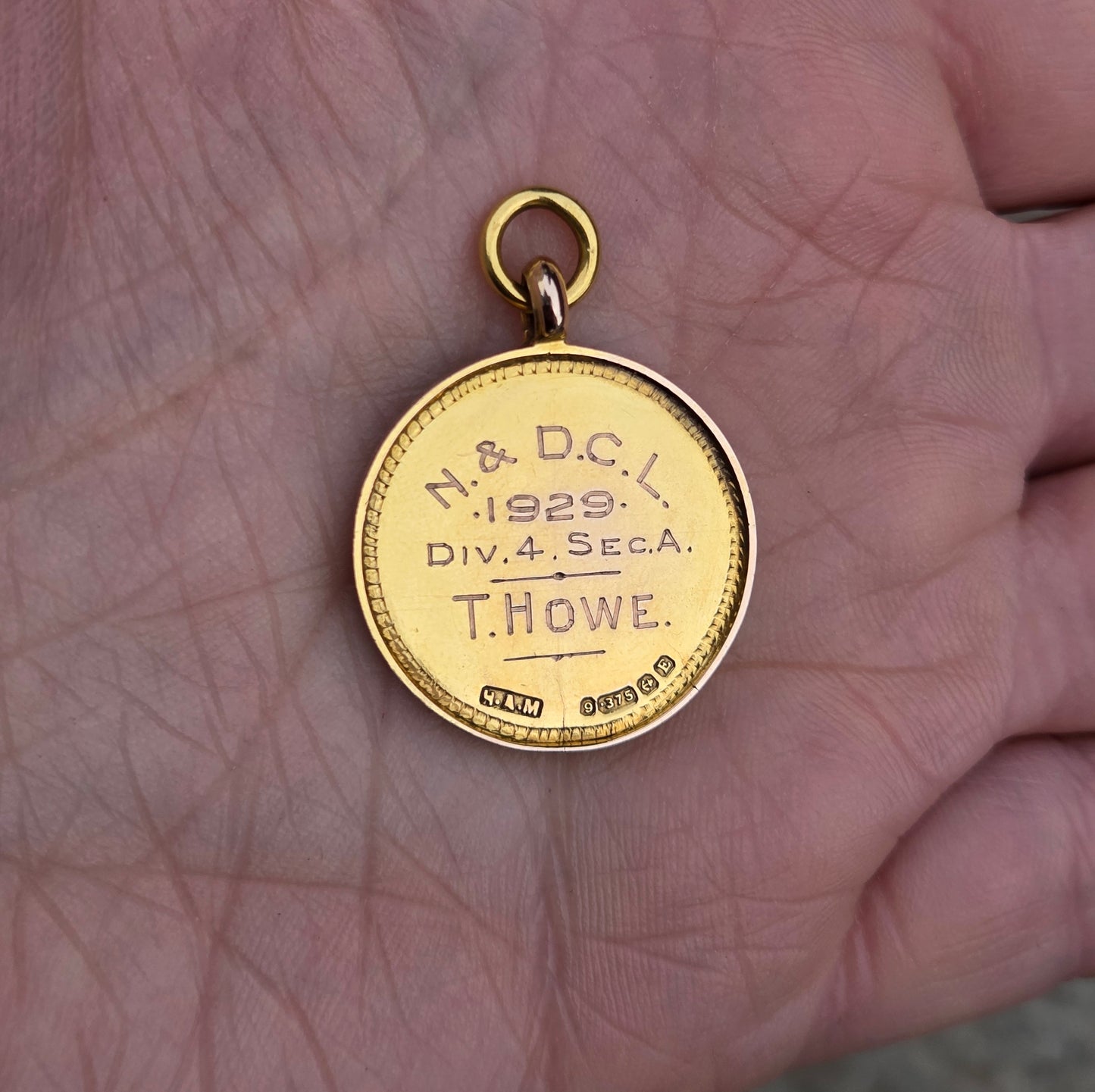 Antique 1853 English Hallmarked Solid 9ct 9k Gold 18ct Gilded Blue Enamel Watch Fob Medallion Pendant