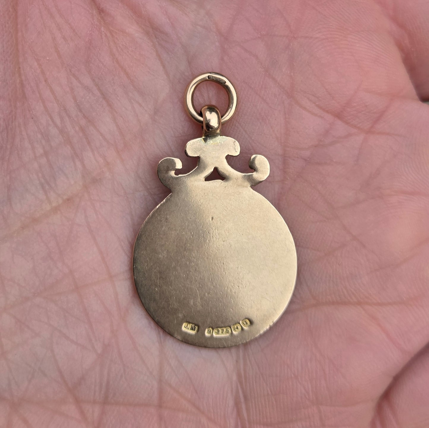 Antique 1919 English Hallmarked Solid 9ct 9k Gold Shield Watch Fob Medallion Pendant