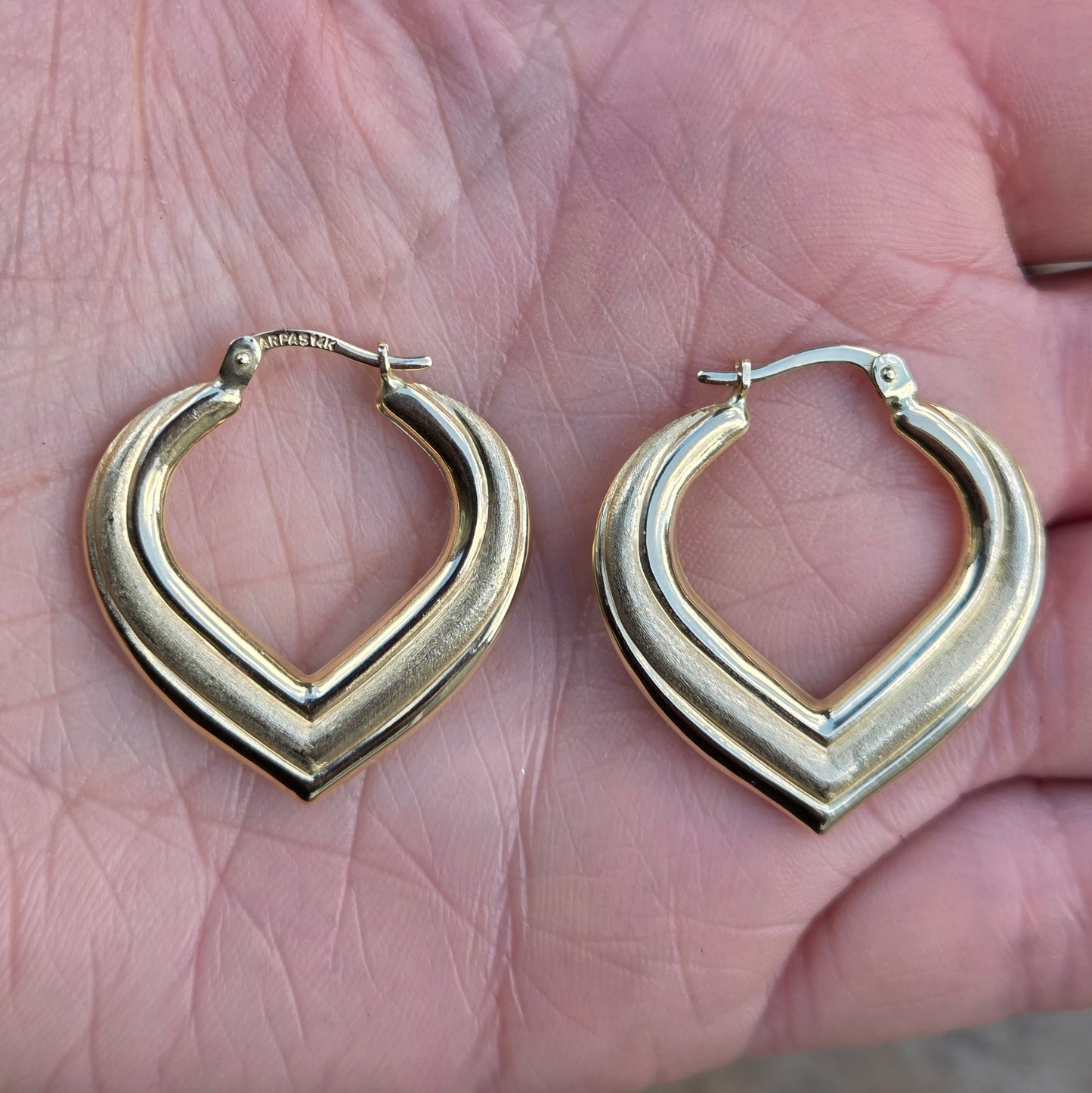 Vintage Hallmarked Solid 14ct 14k Gold Large Heart Hoop Earrings Hoops 3.5g